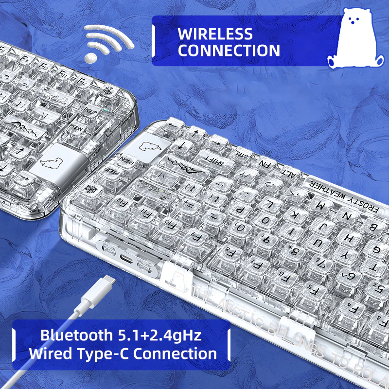 YUNZII CK75 Wireless Transparent Gasket Mechanical Keyboard-Polar Bear - Image 4