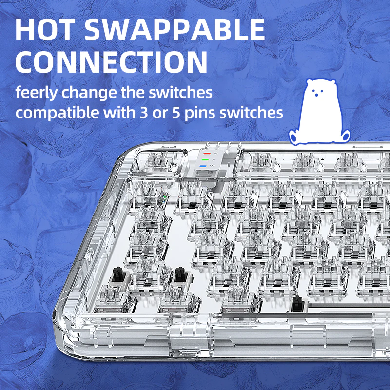 YUNZII CK75 Wireless Transparent Gasket Mechanical Keyboard-Polar Bear - Image 5