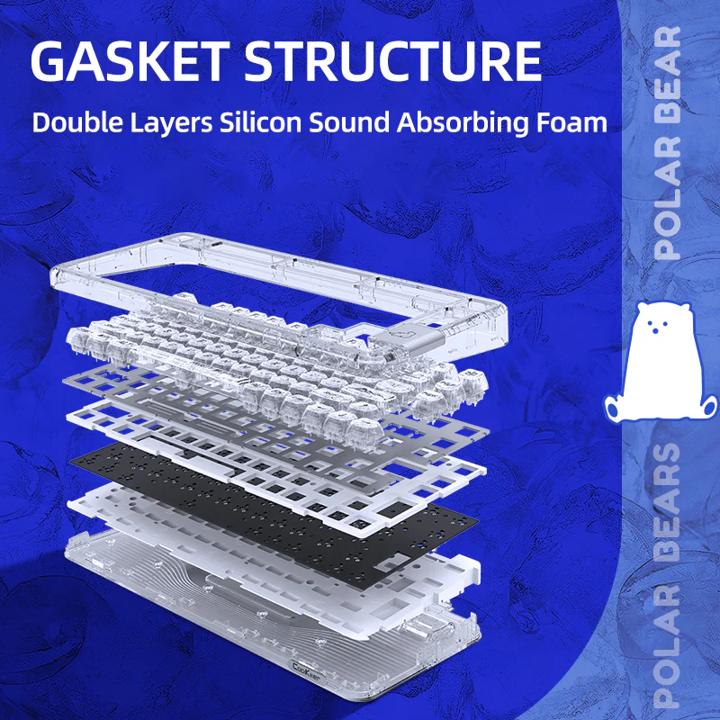 YUNZII CK75 Wireless Transparent Gasket Mechanical Keyboard-Polar Bear - Image 7