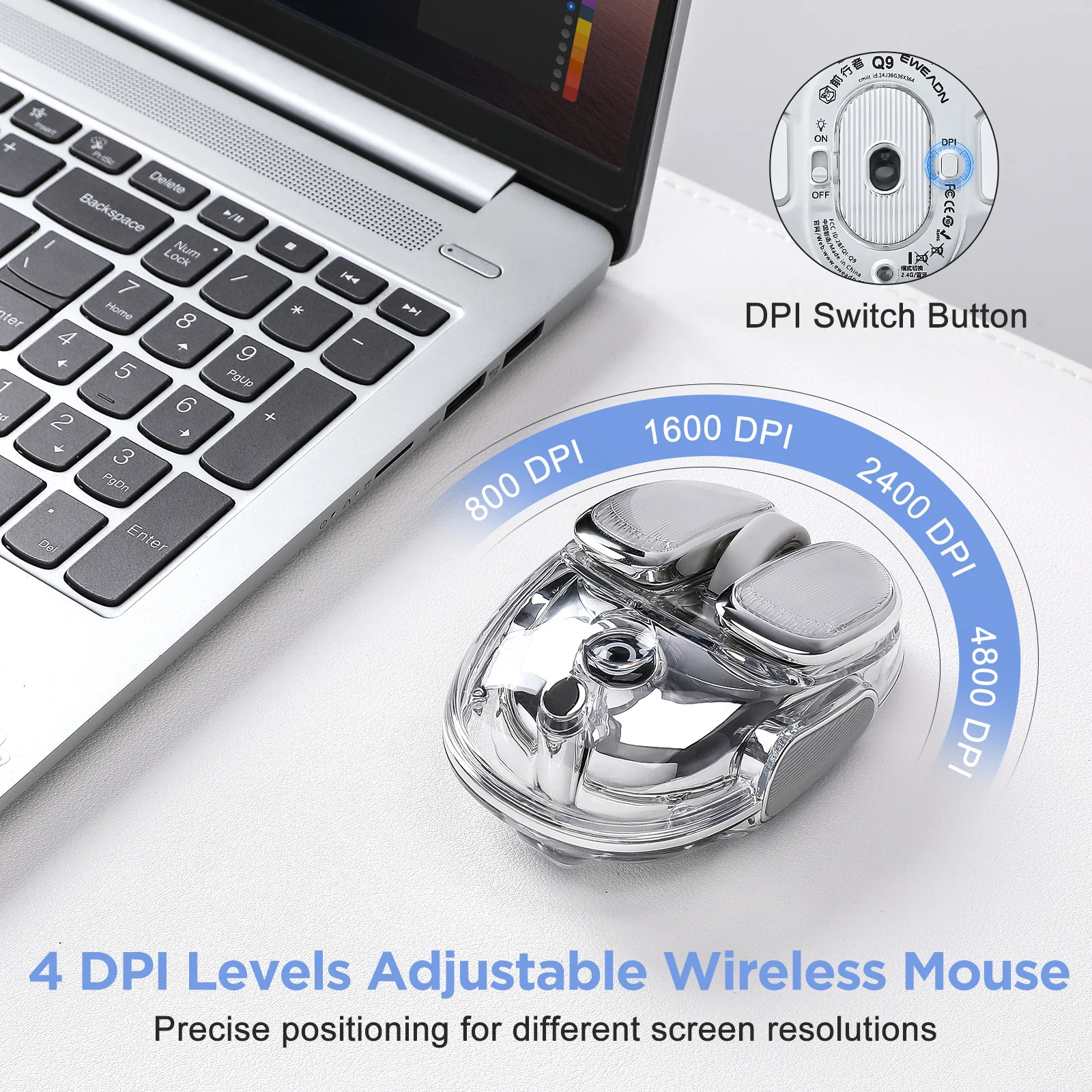 EWEADN Q9 Translucent Wireless Mouse - Image 5