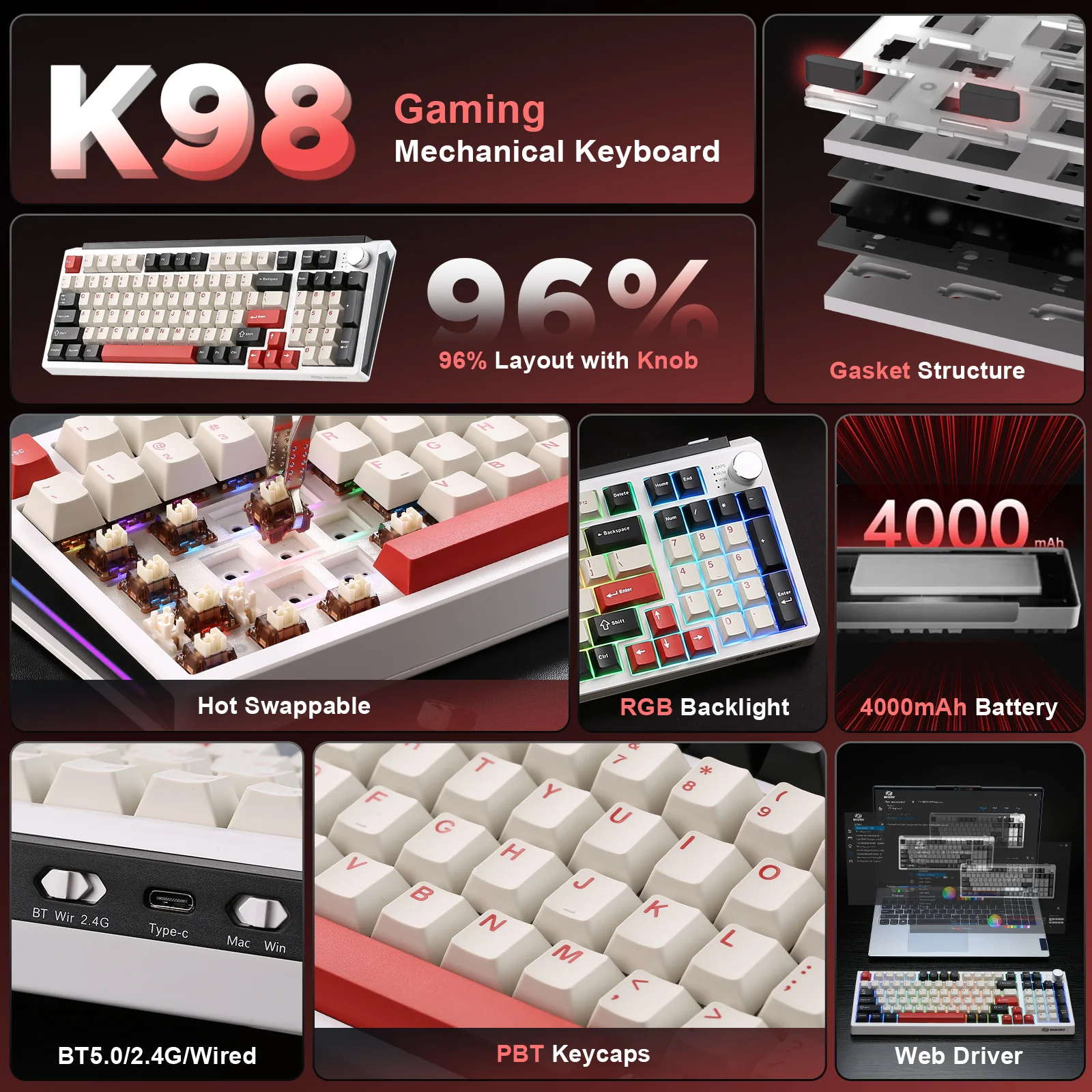 MIKIBY K98 Full-Size Wireless Mechanical Keyboard - Image 3