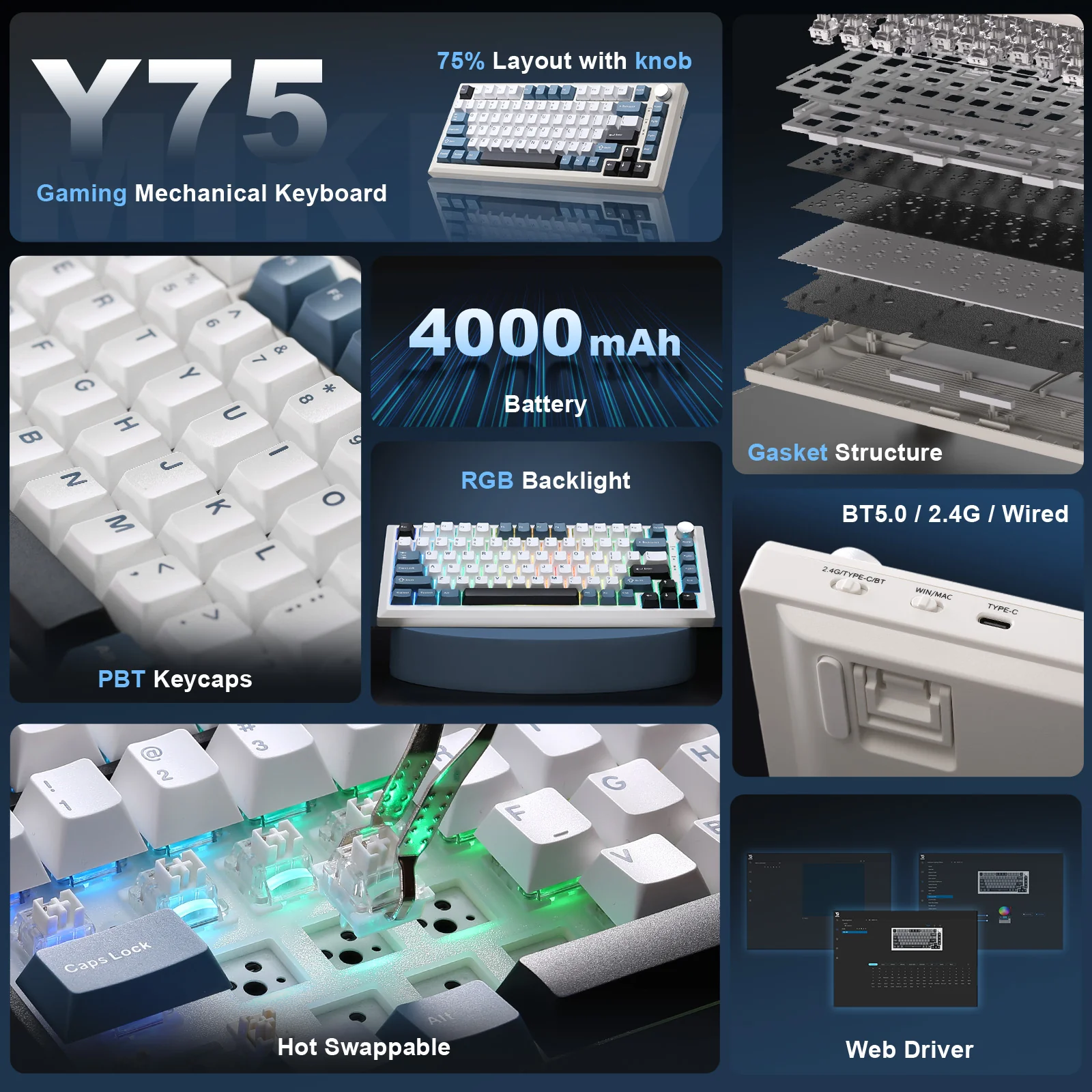 MIKIBY Y75 Wireless Mechanical Keyboard - Image 3