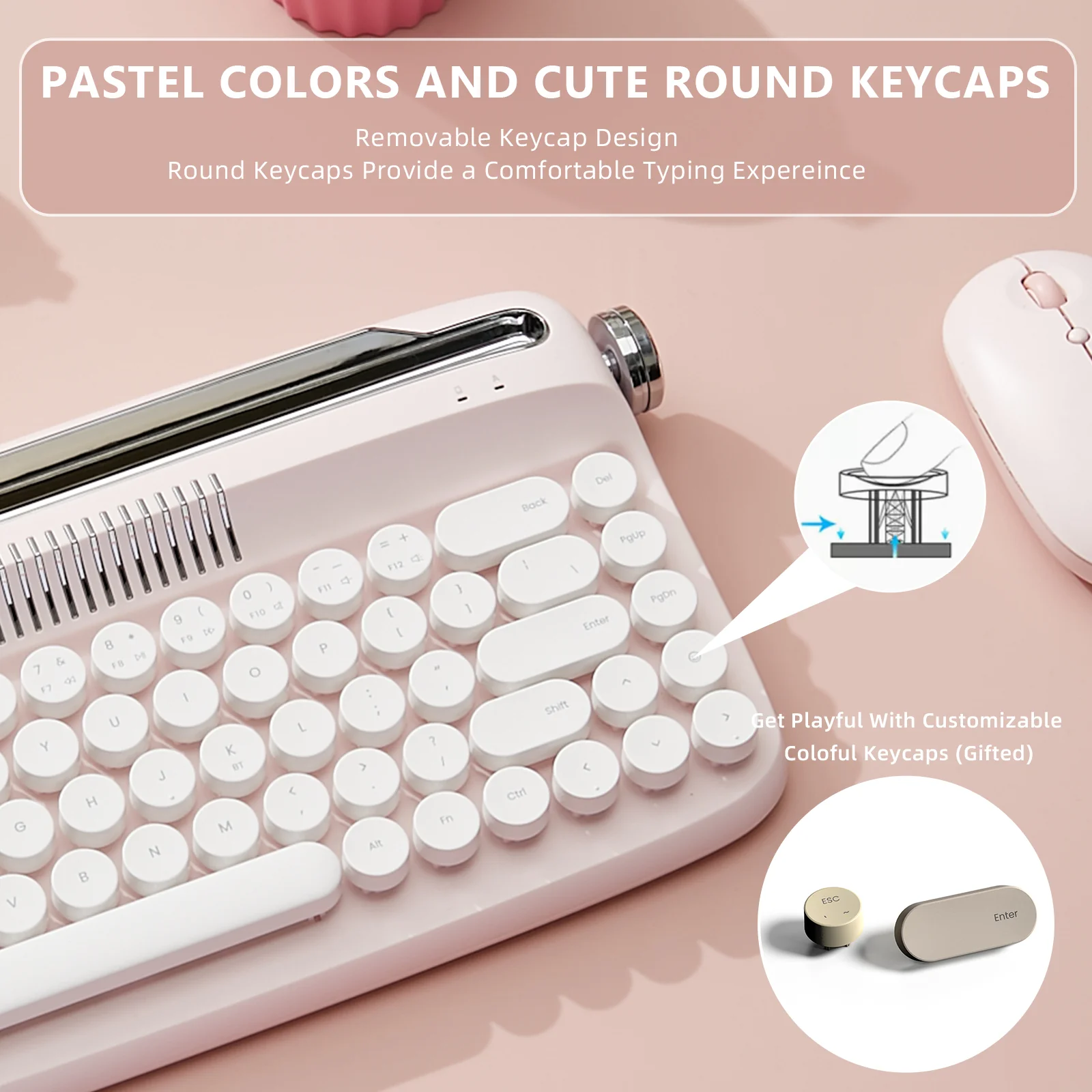 YUNZII ACTTO B307 Upgraded Rechargeable Wireless Retro Typewriter Keyboard - Image 3