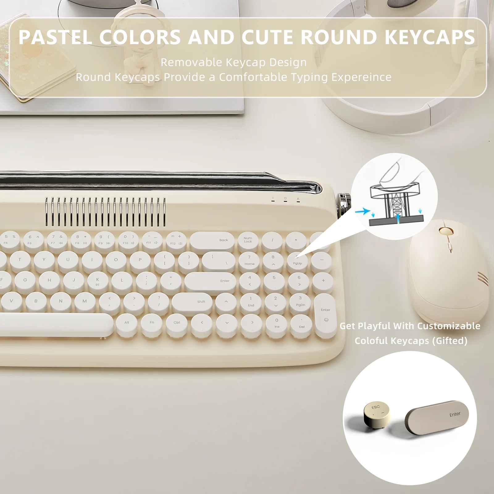 YUNZII ACTTO B309 Upgraded Rechargeable Wireless Retro Typewriter Keyboard - Image 3