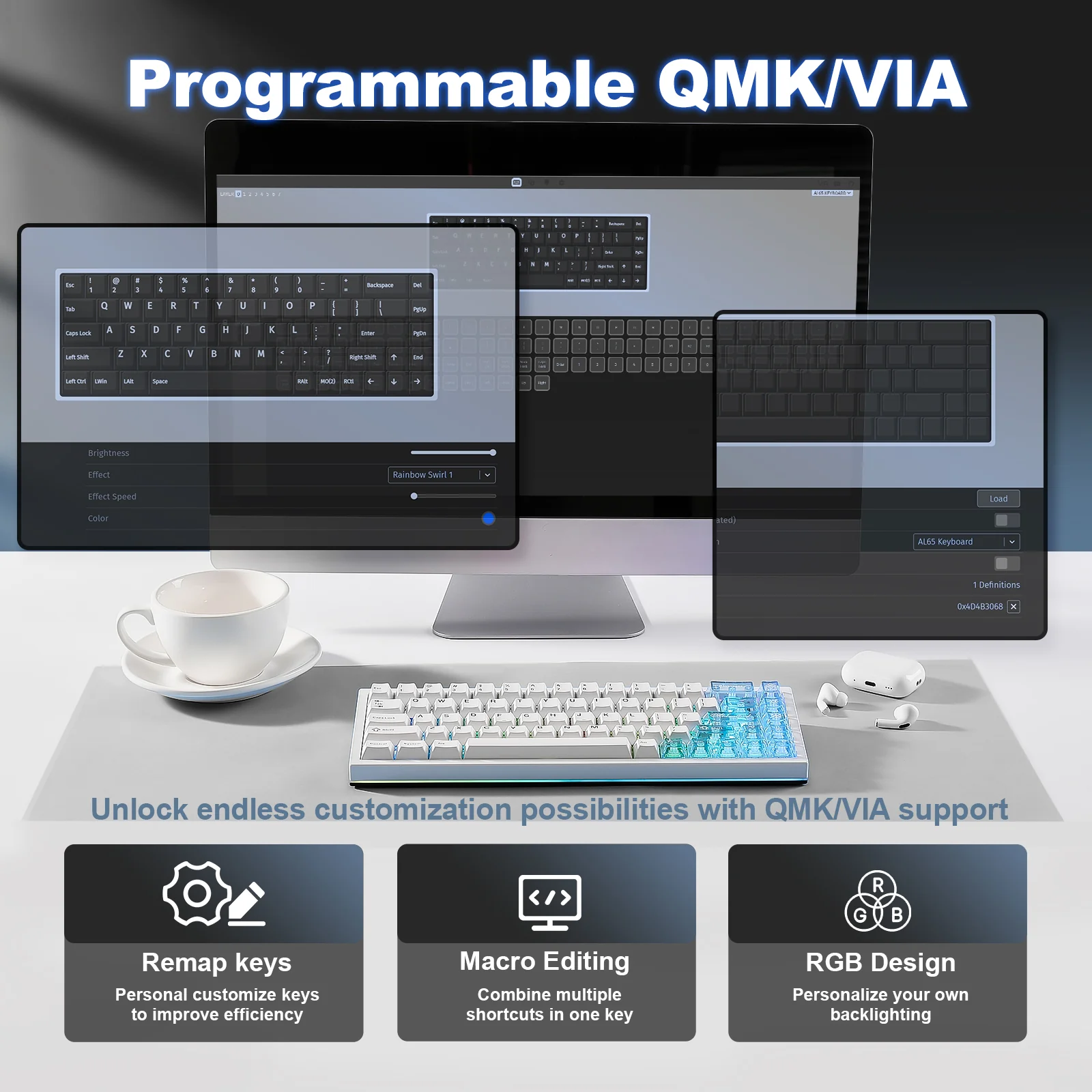 YUNZII AL65 QMK/VIA Custom Hollow Mechanical Keyboard - Image 11