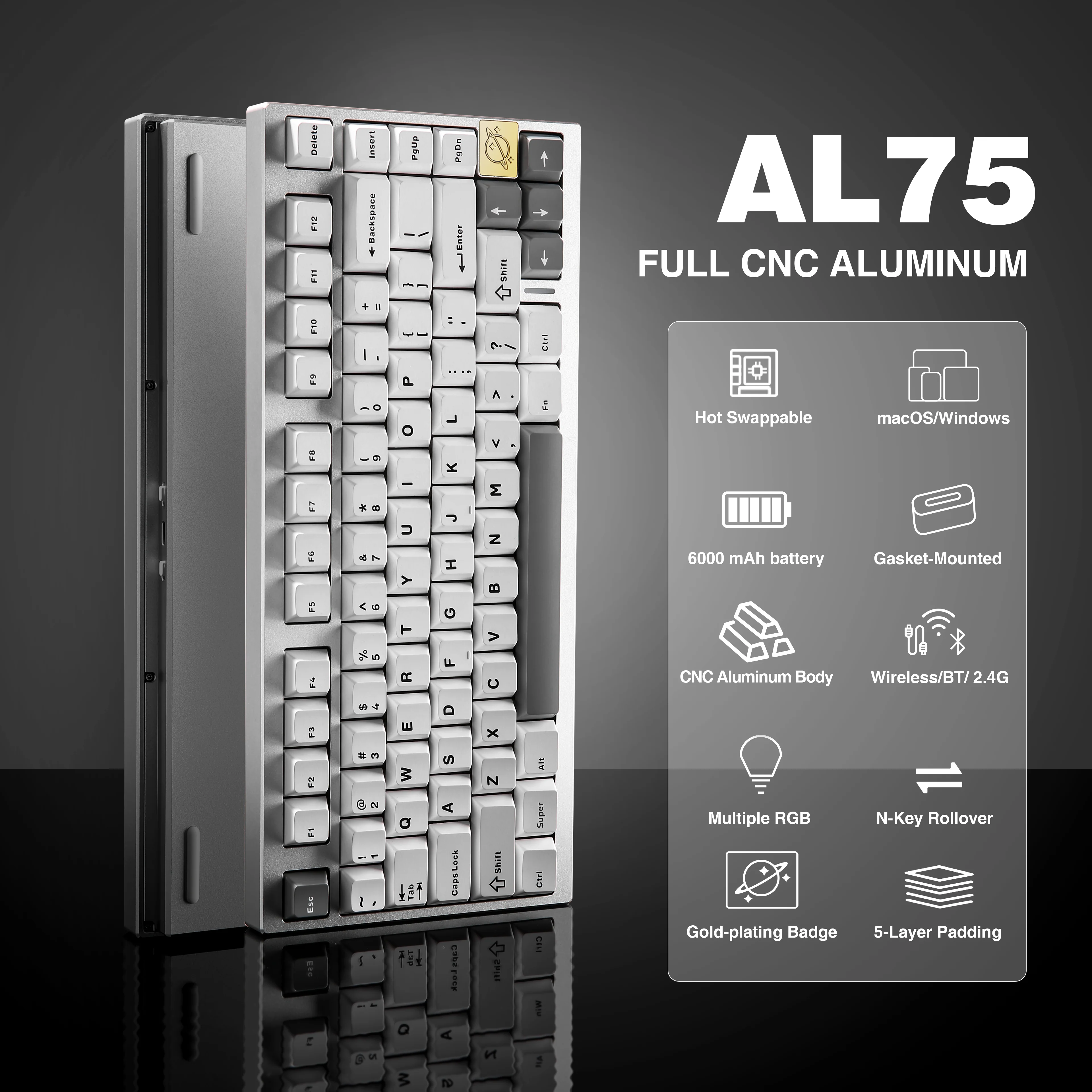 YUNZII AL75 CNC Aluminum Wireless Mechanical Keyboard - Image 3