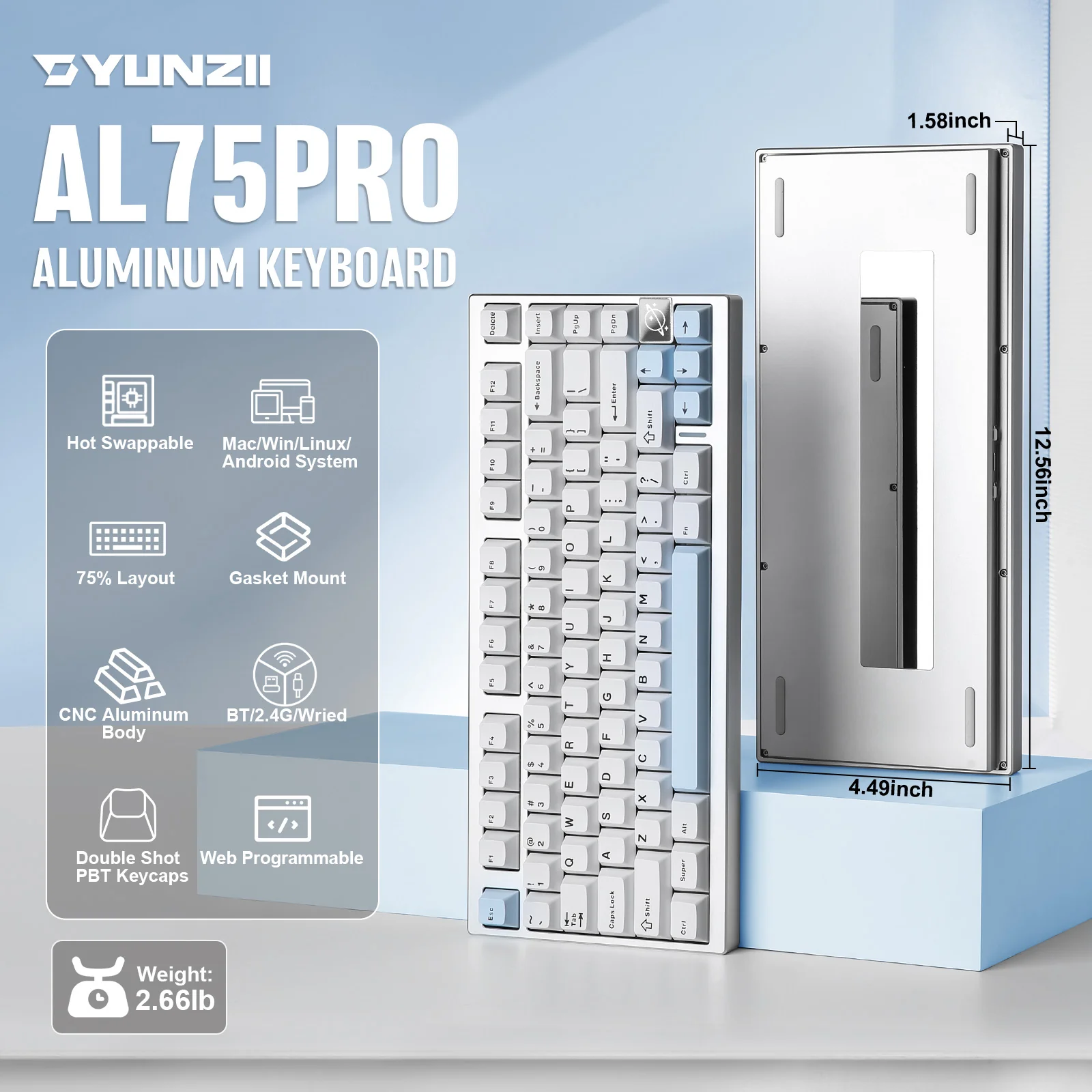 YUNZII AL75 PRO CNC Aluminum Wireless Mechanical Keyboard - Image 3