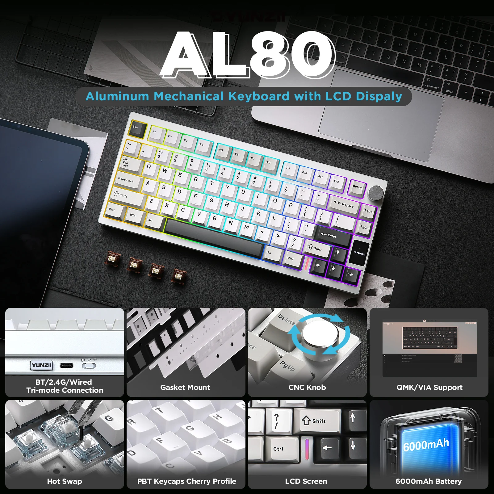 YUNZII AL80 QMK/VIA Aluminum LCD Mechanical Keyboard - Image 4