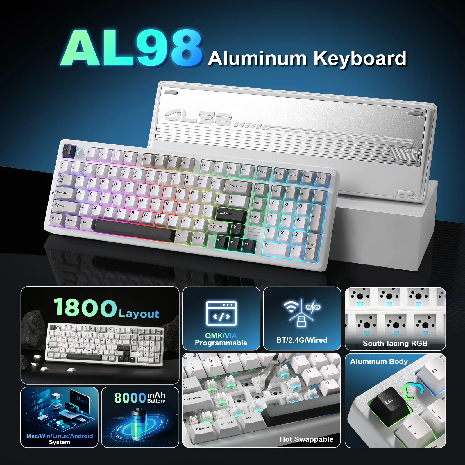 YUNZII AL98 QMK/VIA Full Aluminum Mechanical Gaming Keyboard - Image 3