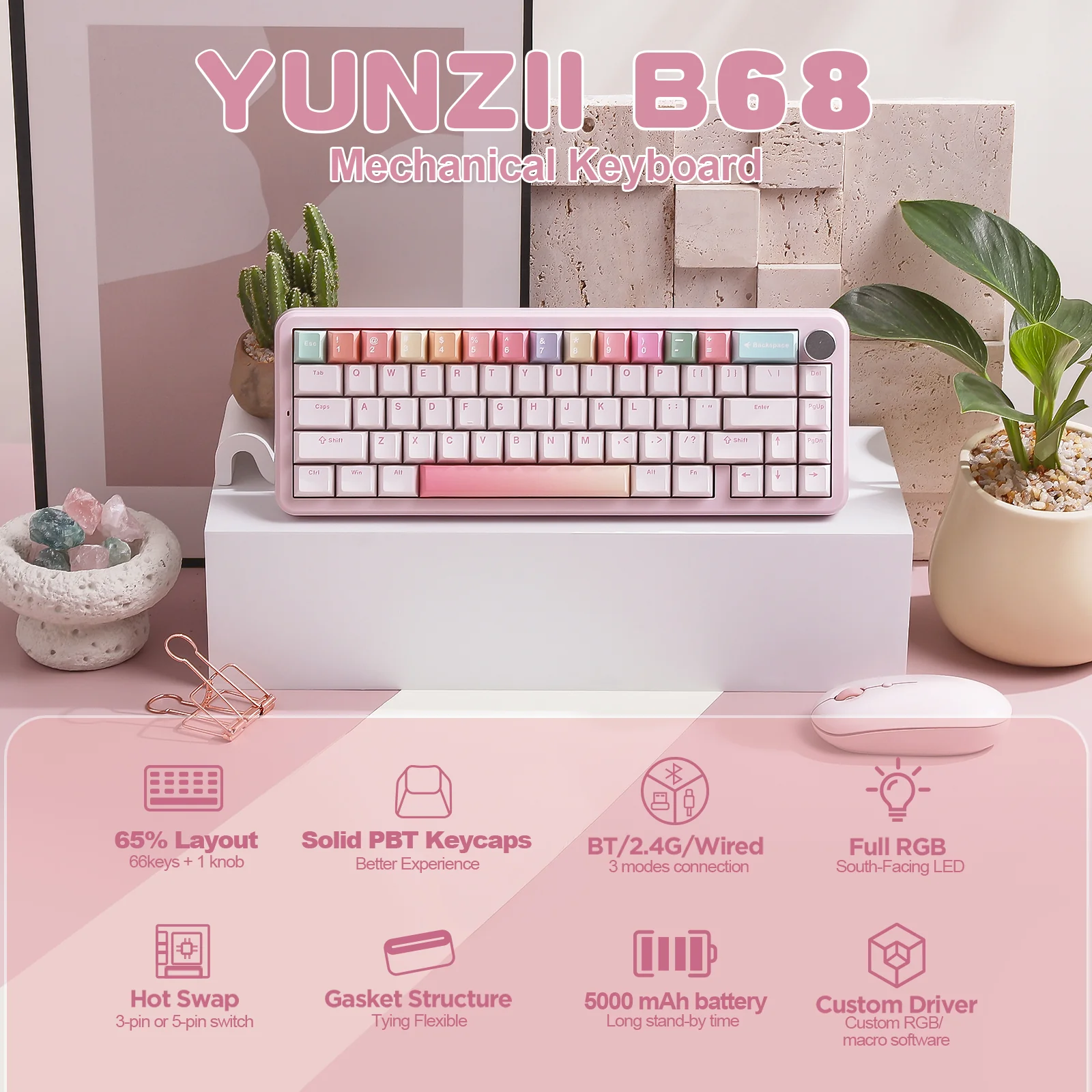 YUNZII B68 Wireless Mechanical Keyboard - Image 4