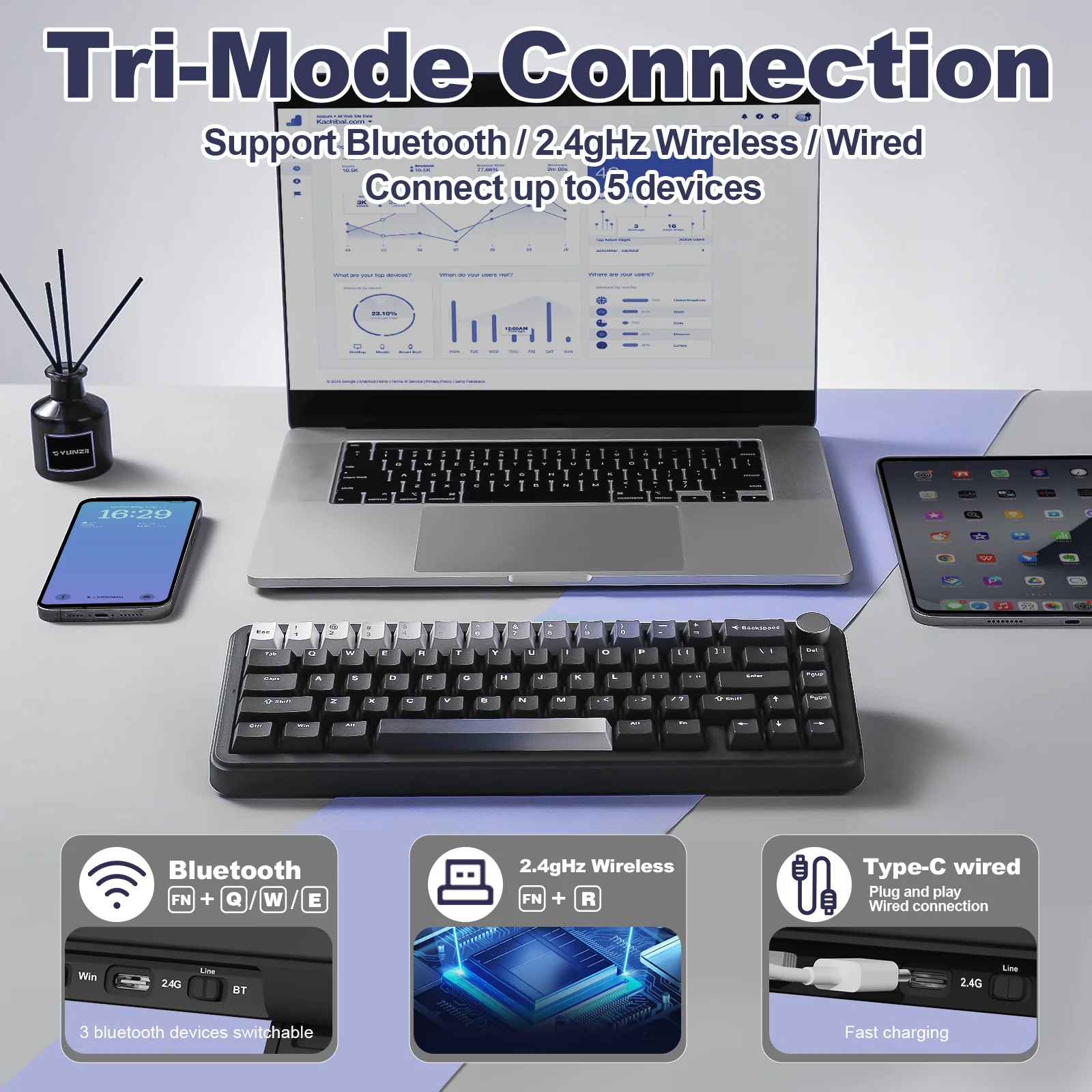 YUNZII B68 Wireless Mechanical Keyboard - Image 5