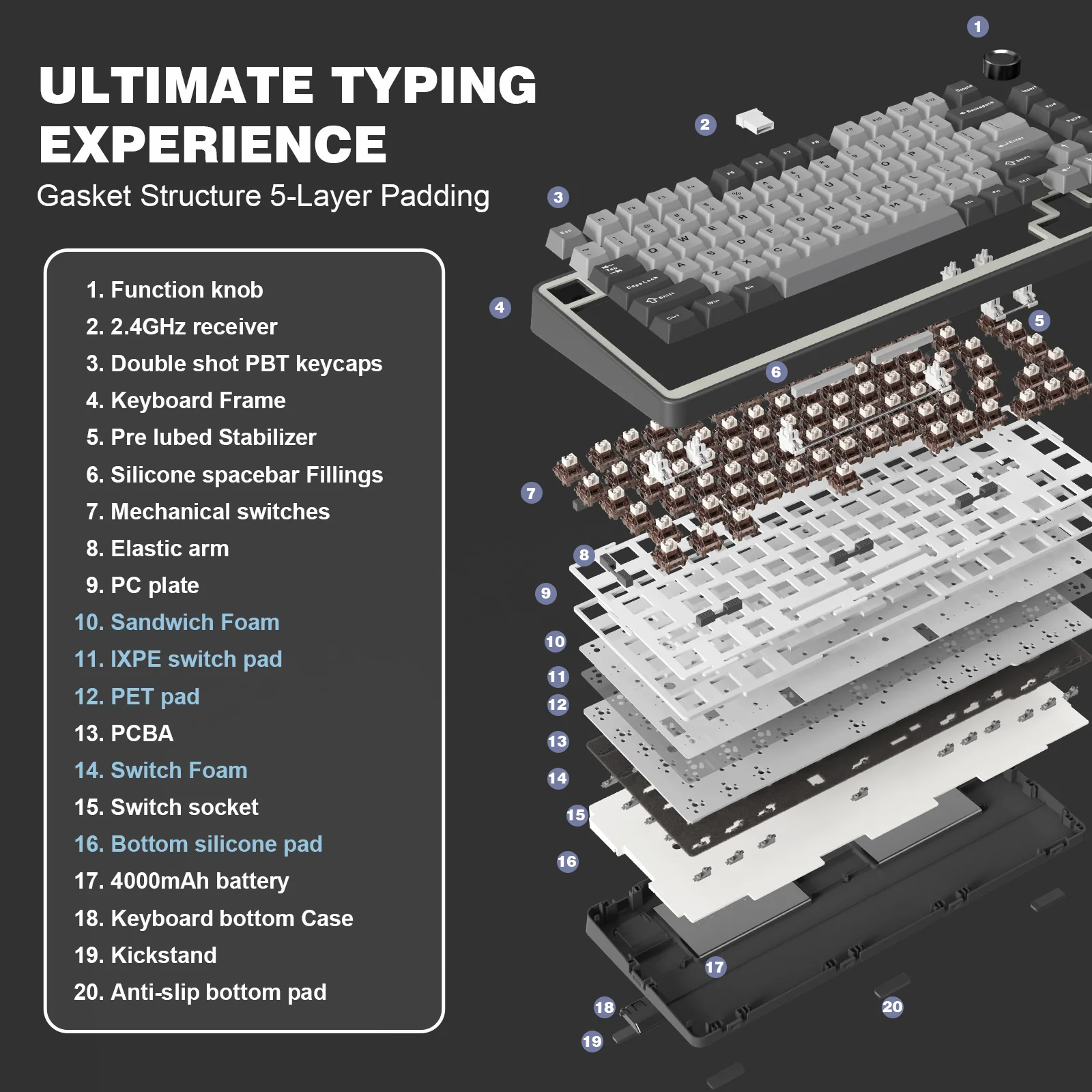 YUNZII B75 Pro Dark Gray Wireless Mechanical Keyboard - Image 10