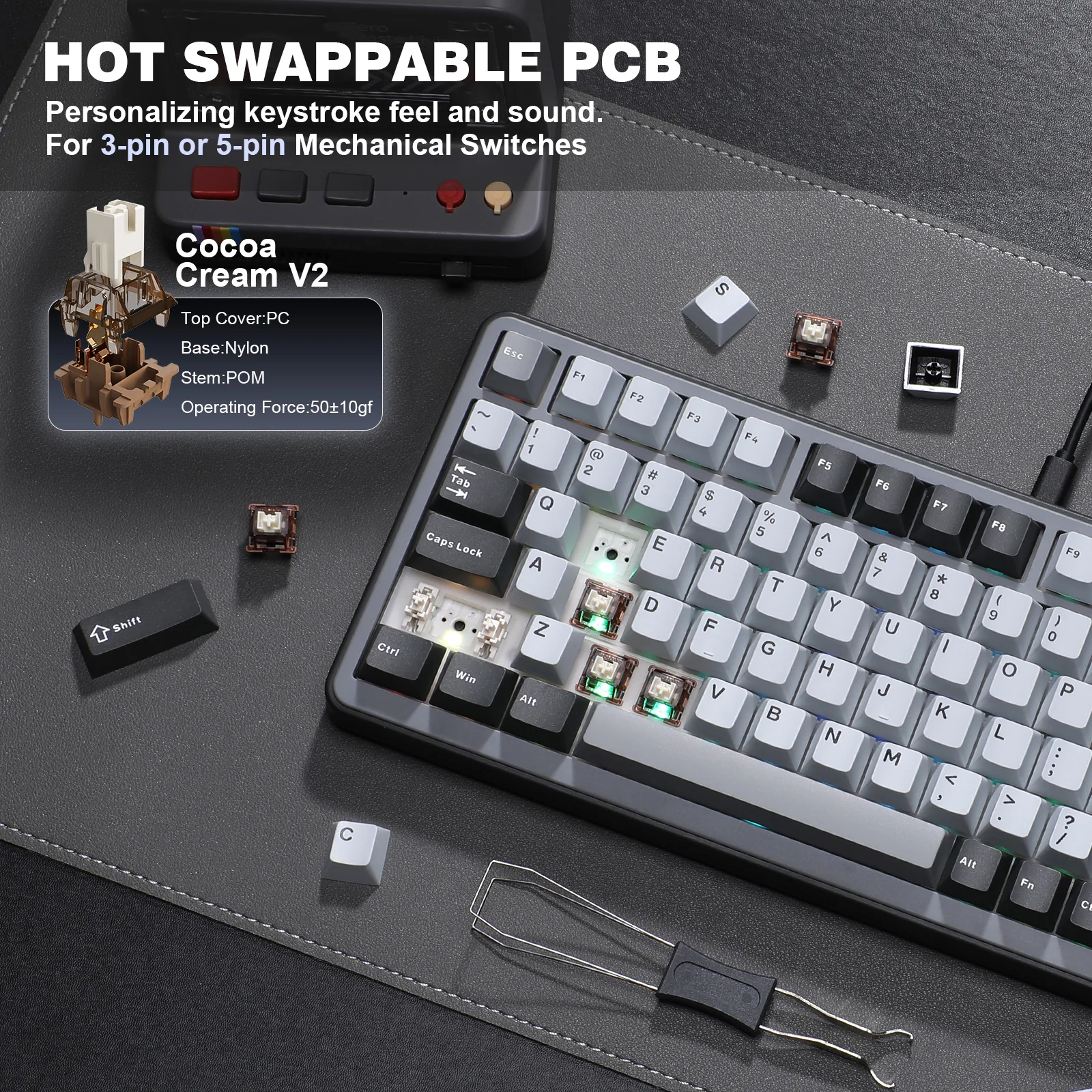 YUNZII B75 Pro Dark Gray Wireless Mechanical Keyboard - Image 4