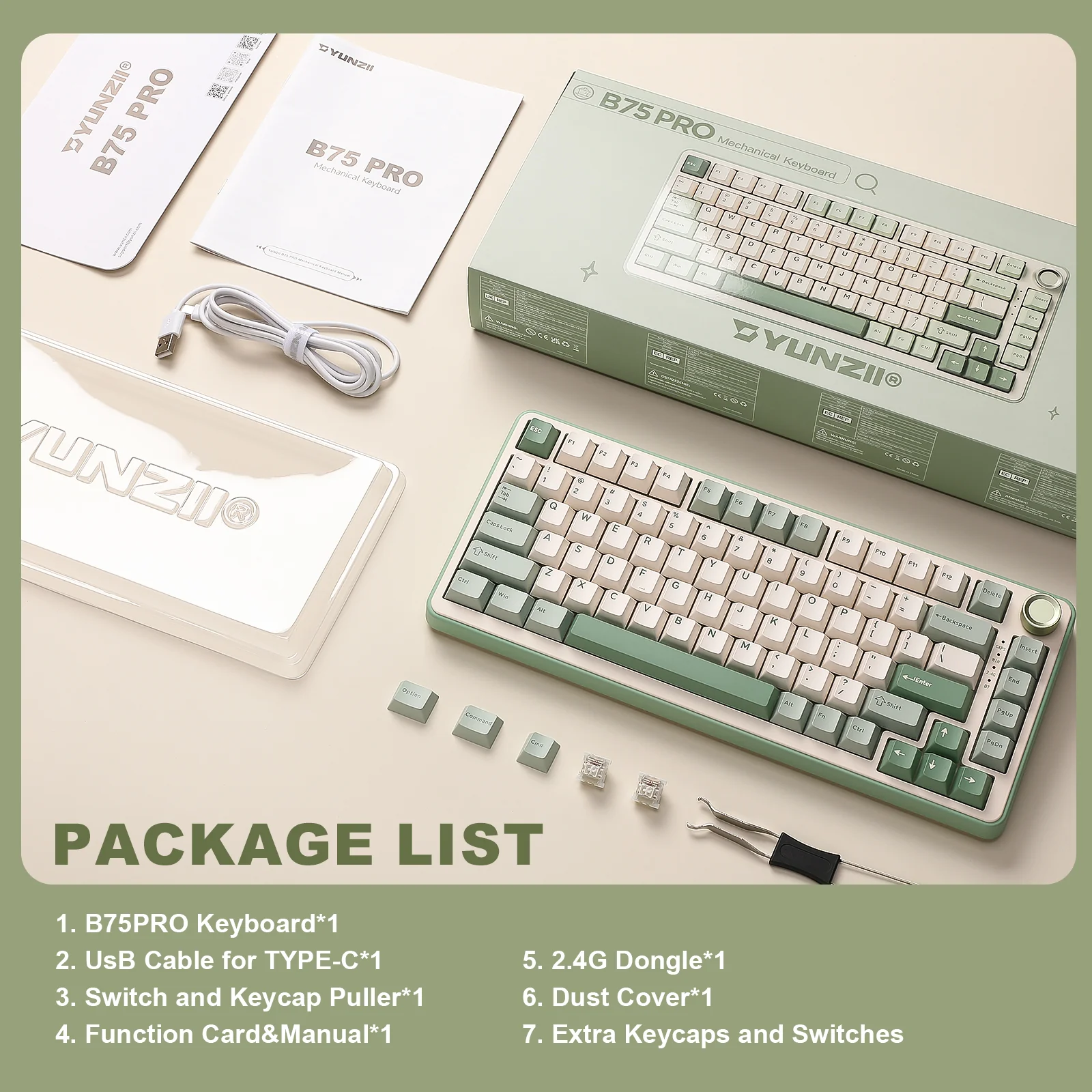 YUNZII B75 Pro Green Wireless Mechanical Keyboard - Image 13