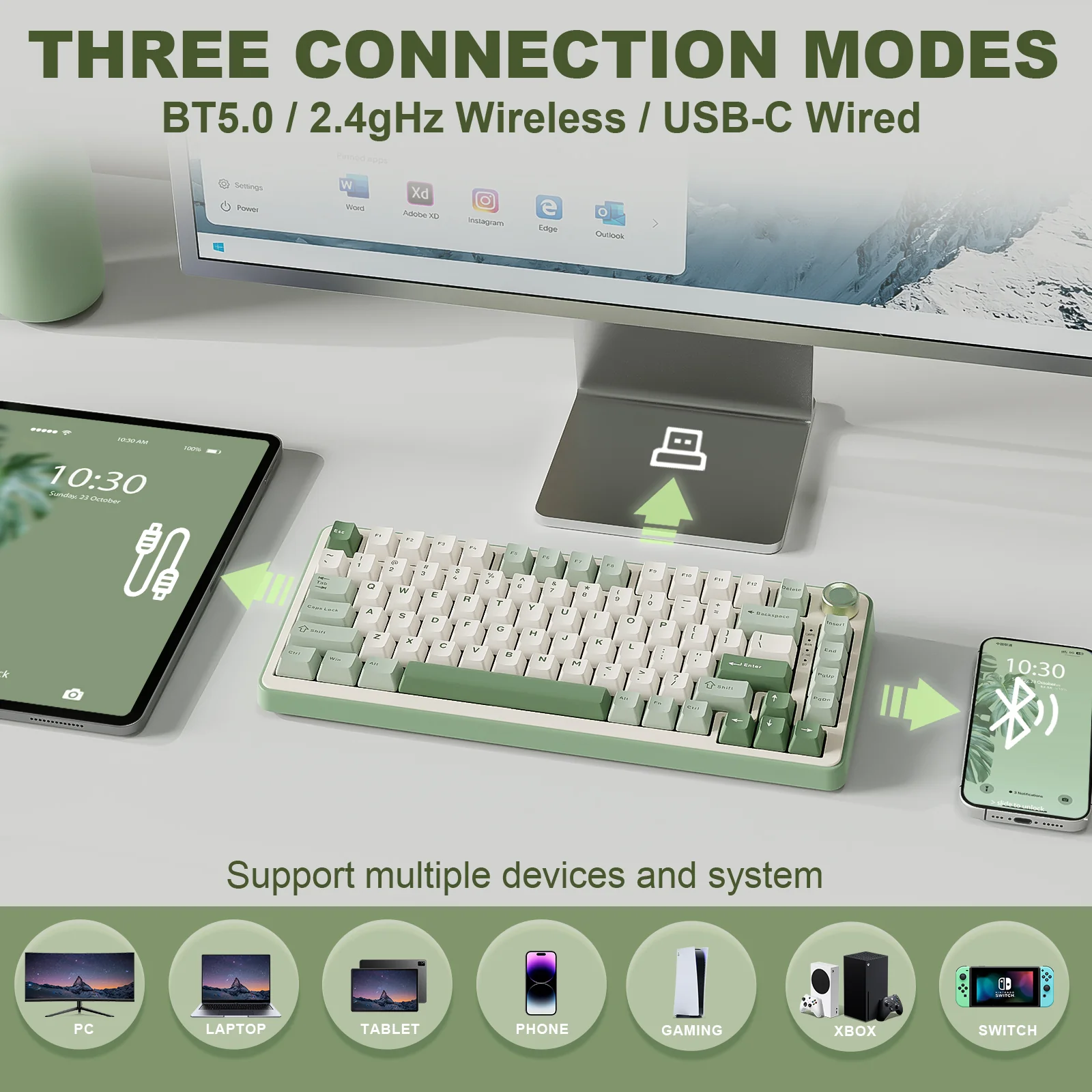 YUNZII B75 Pro Green Wireless Mechanical Keyboard - Image 8