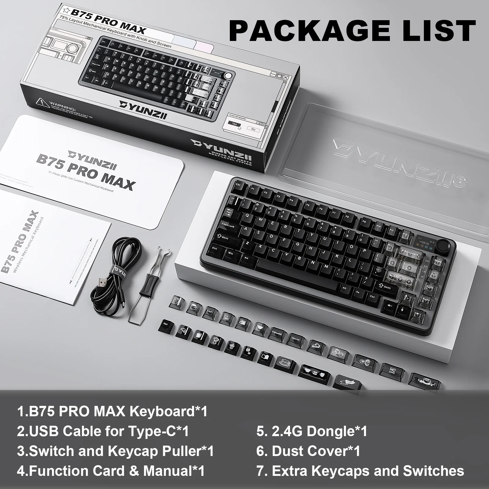 YUNZII B75 PRO MAX QMK/VIA Knob TFT Screen Wireless Mechanical Keyboard - Image 19
