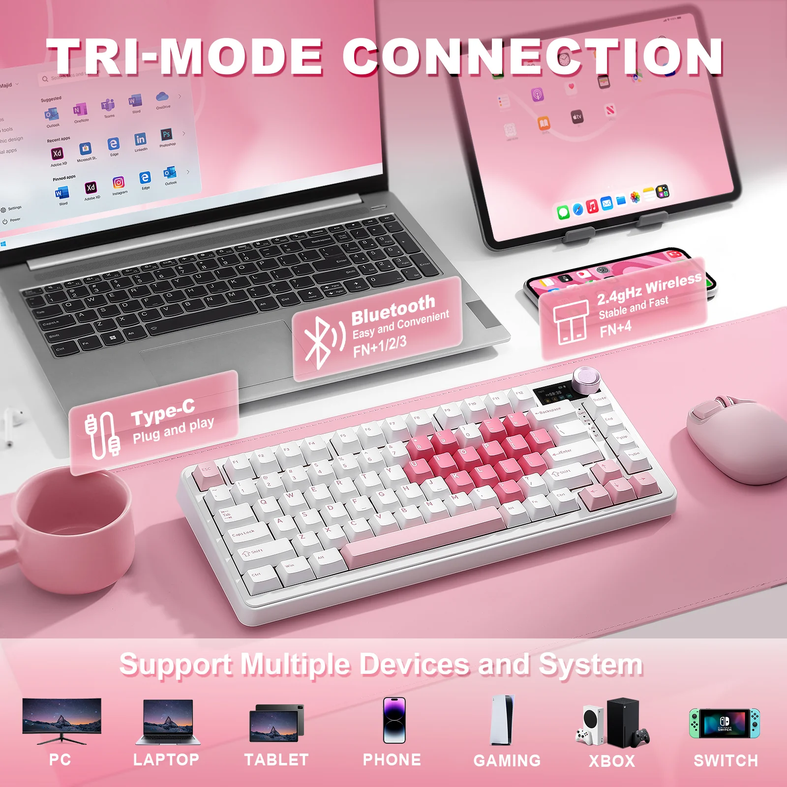 YUNZII B75 PRO MAX QMK/VIA Knob TFT Screen Wireless Mechanical Keyboard - Image 7