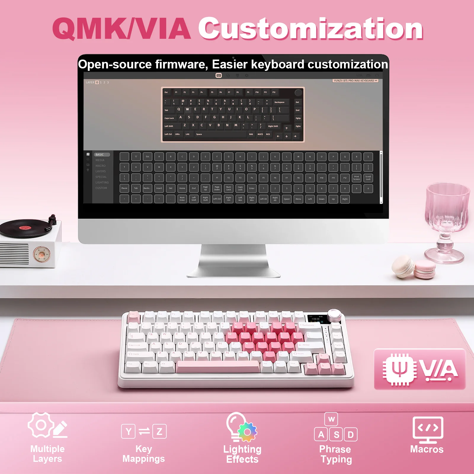 YUNZII B75 PRO MAX QMK/VIA Knob TFT Screen Wireless Mechanical Keyboard - Image 8