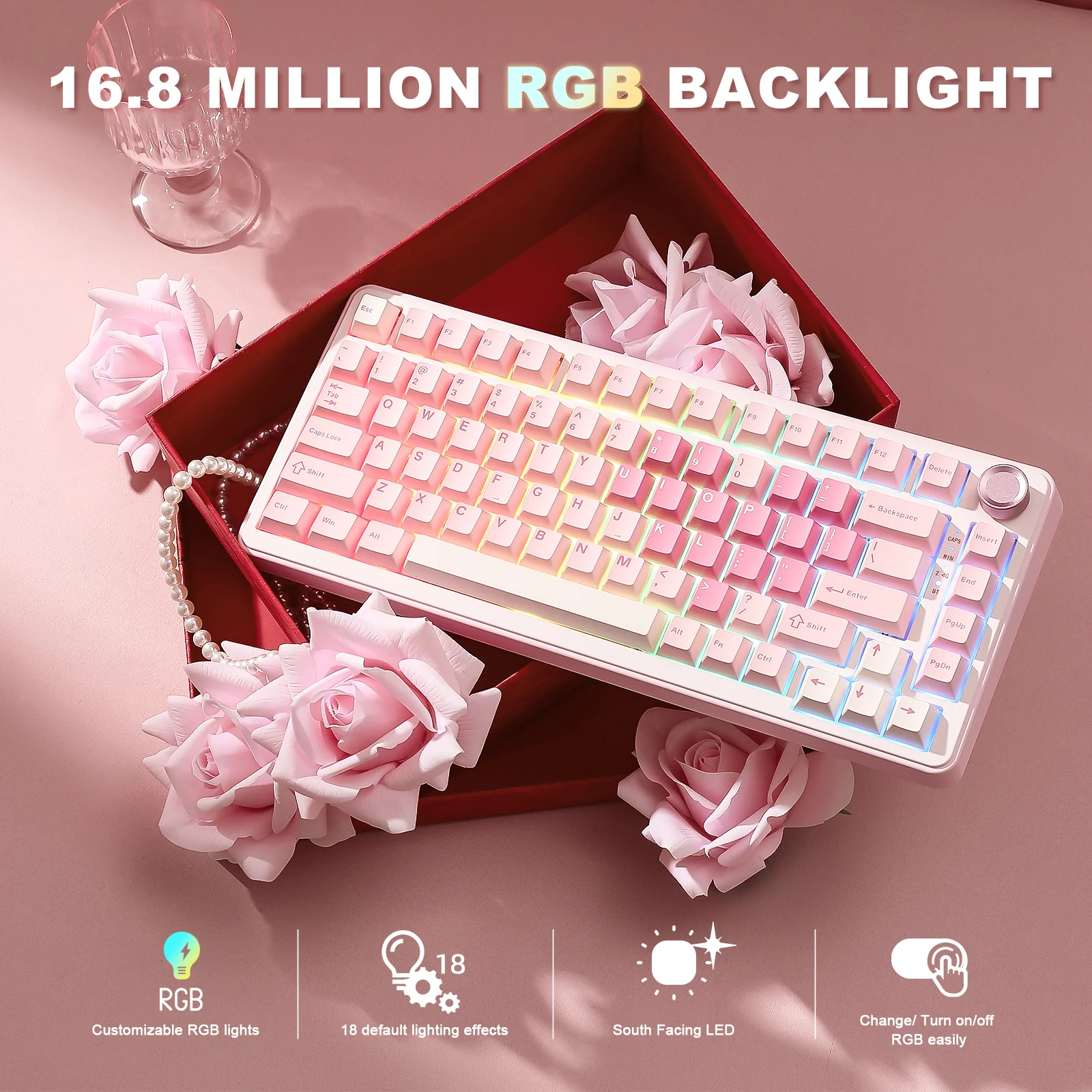YUNZII B75 Pro Pink Wireless Mechanical Keyboard - Image 5