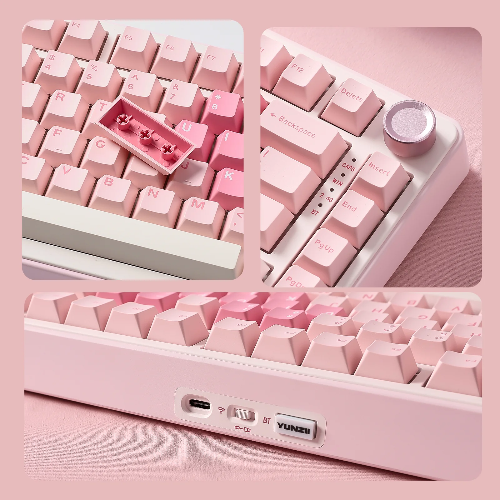 YUNZII B75 Pro Pink Wireless Mechanical Keyboard - Image 9