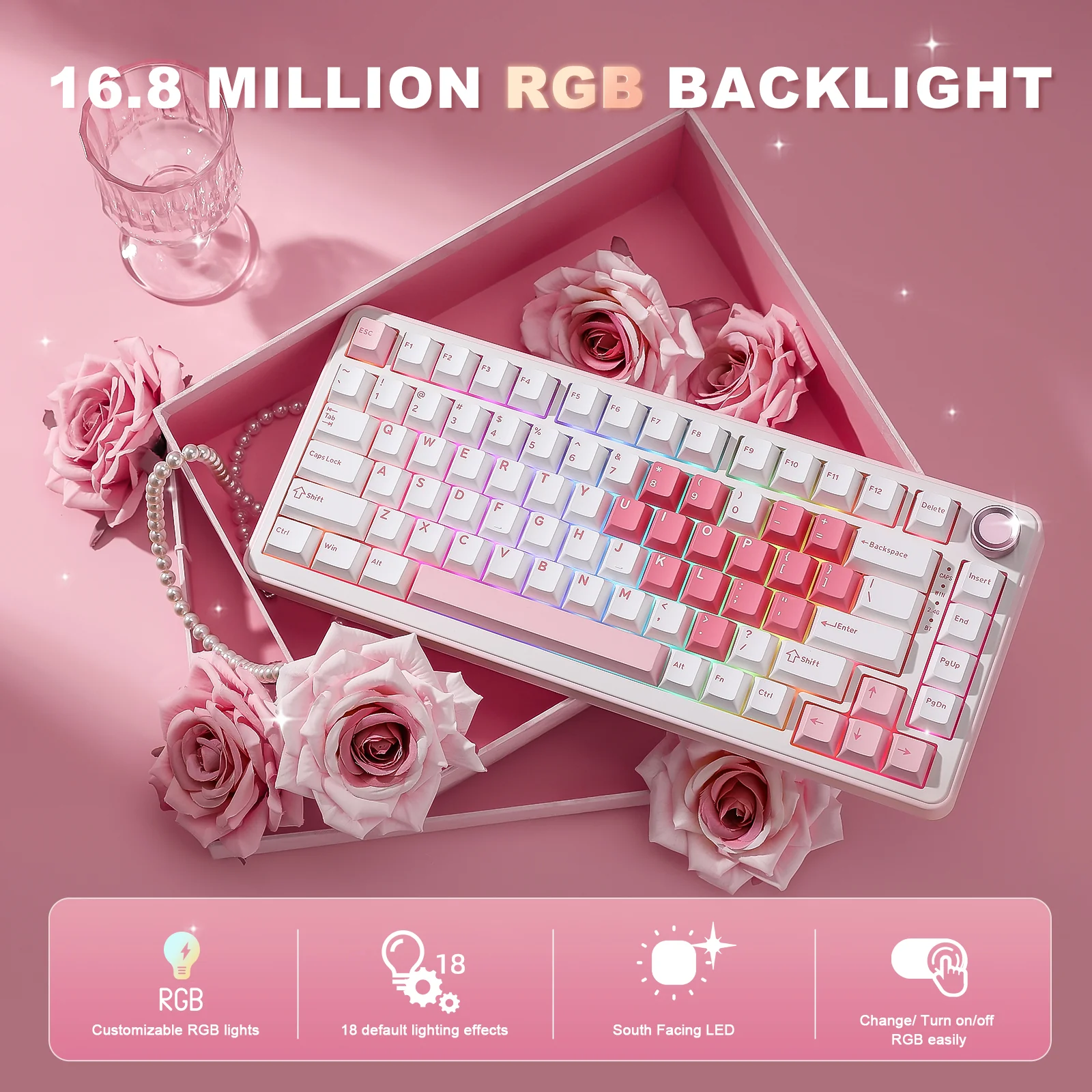 YUNZII B75 Pro White Heart Wireless Mechanical Keyboard - Image 4