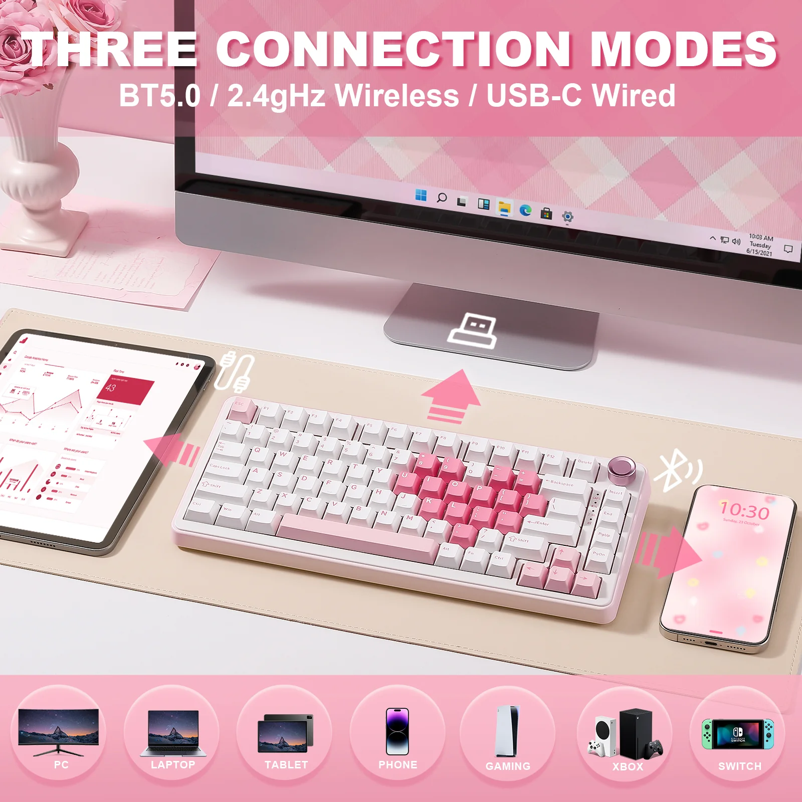 YUNZII B75 Pro White Heart Wireless Mechanical Keyboard - Image 6