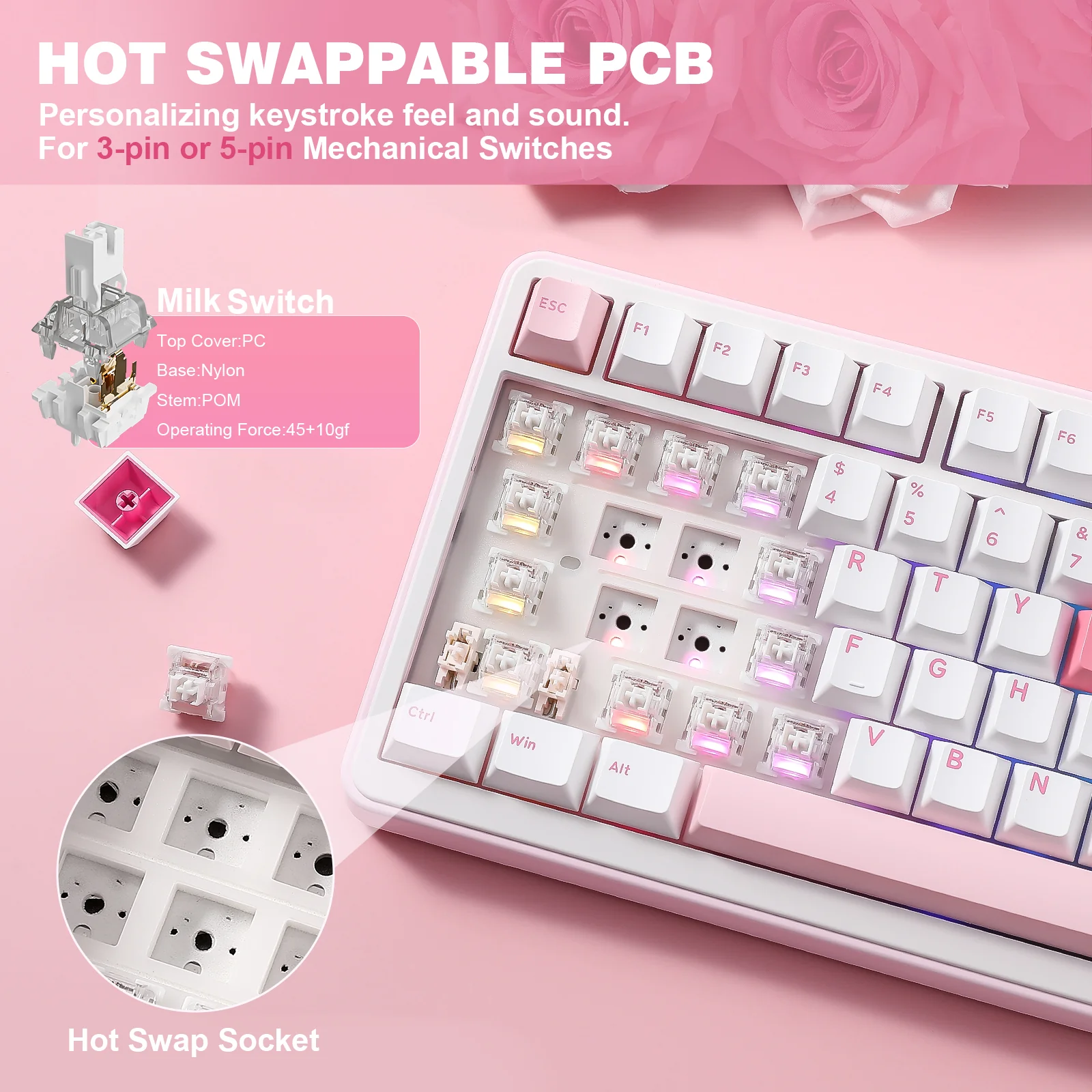 YUNZII B75 Pro White Heart Wireless Mechanical Keyboard - Image 7