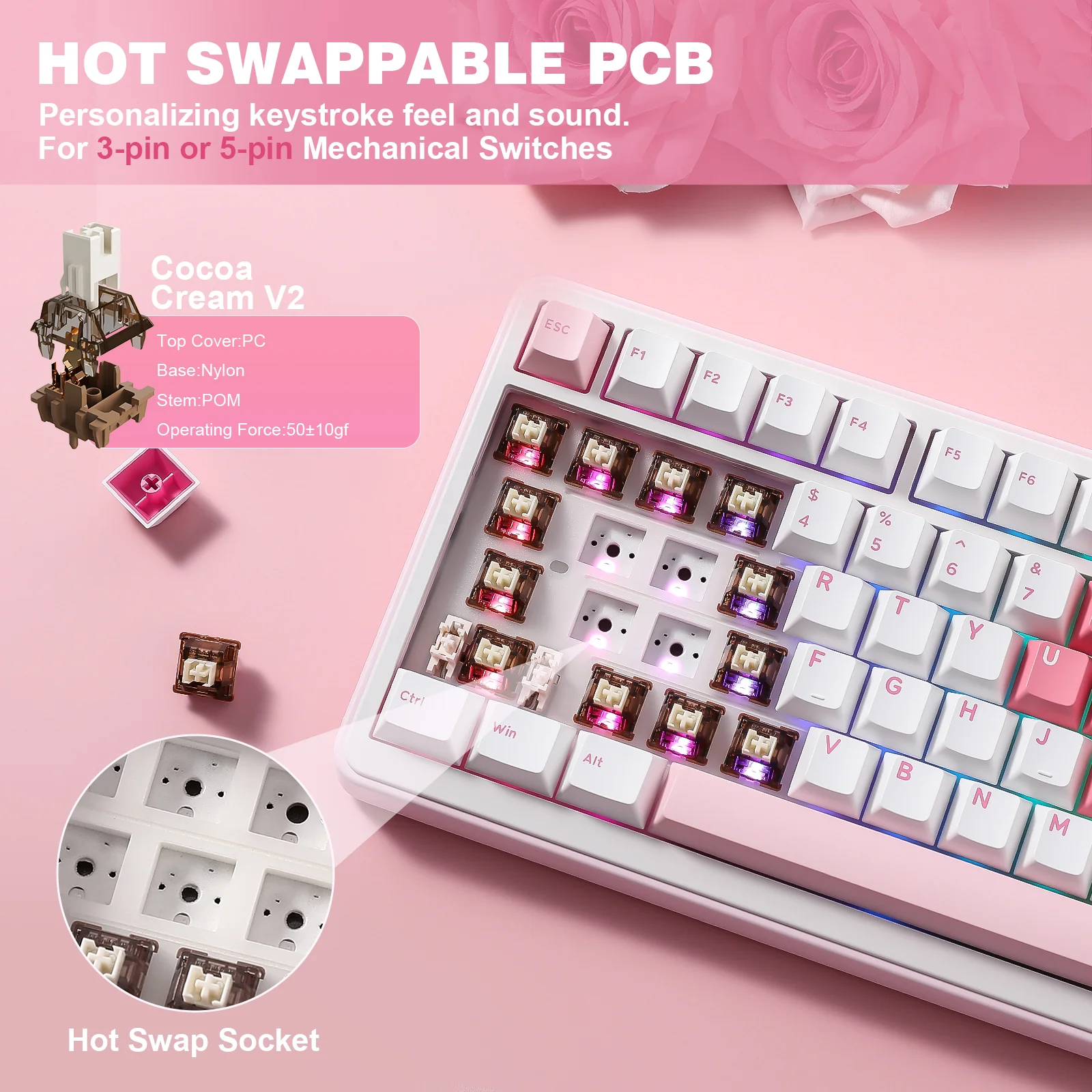 YUNZII B75 Pro White Heart Wireless Mechanical Keyboard - Image 8