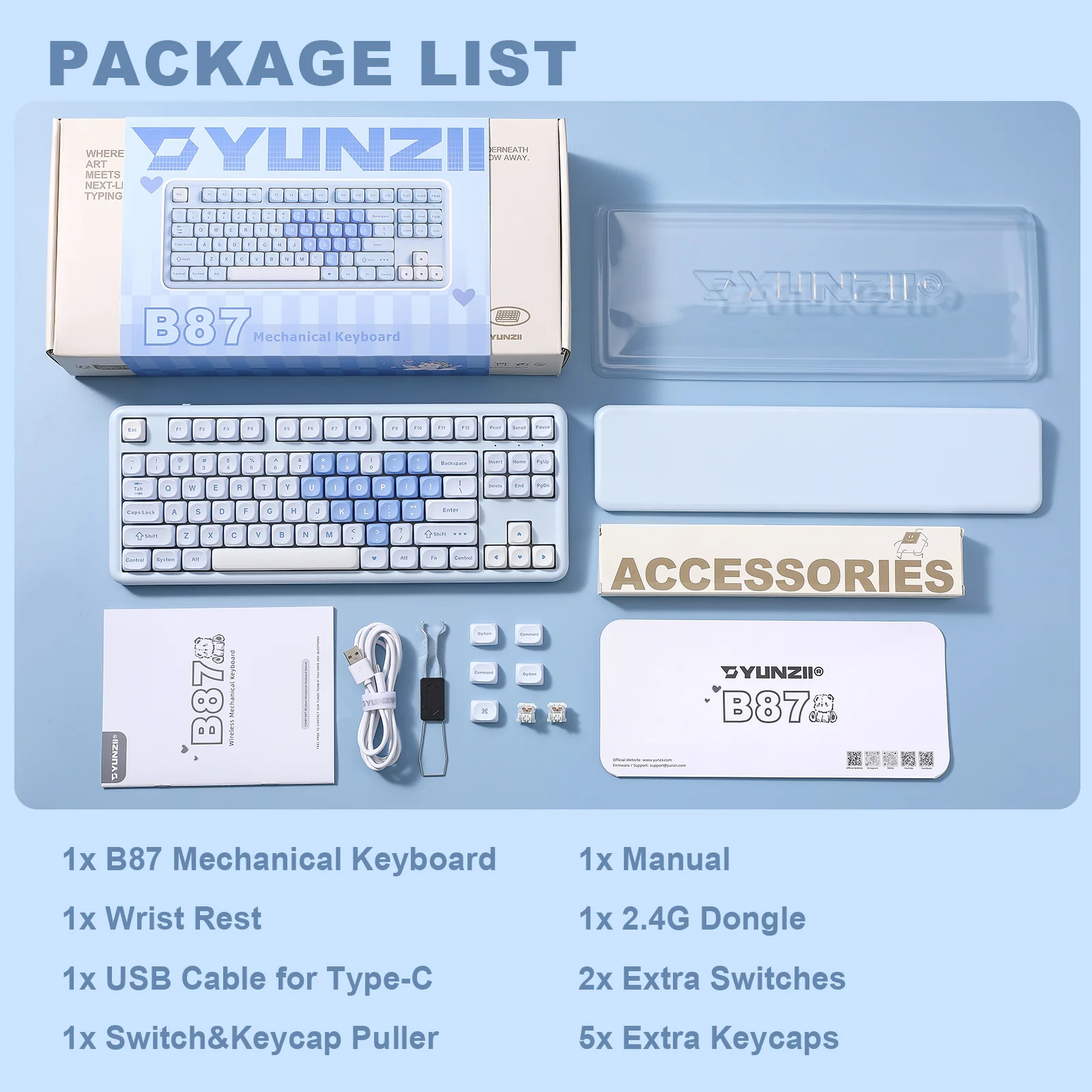 YUNZII B87 Blue Heart QMK/VIA Custom Mechanical Keyboard - Image 10