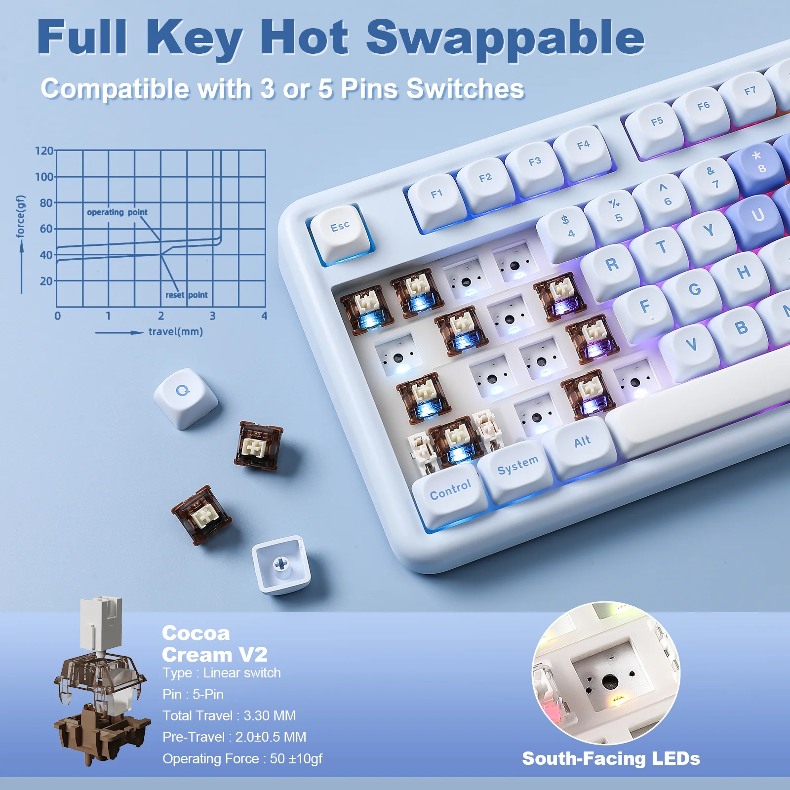 YUNZII B87 Blue Heart QMK/VIA Custom Mechanical Keyboard - Image 7