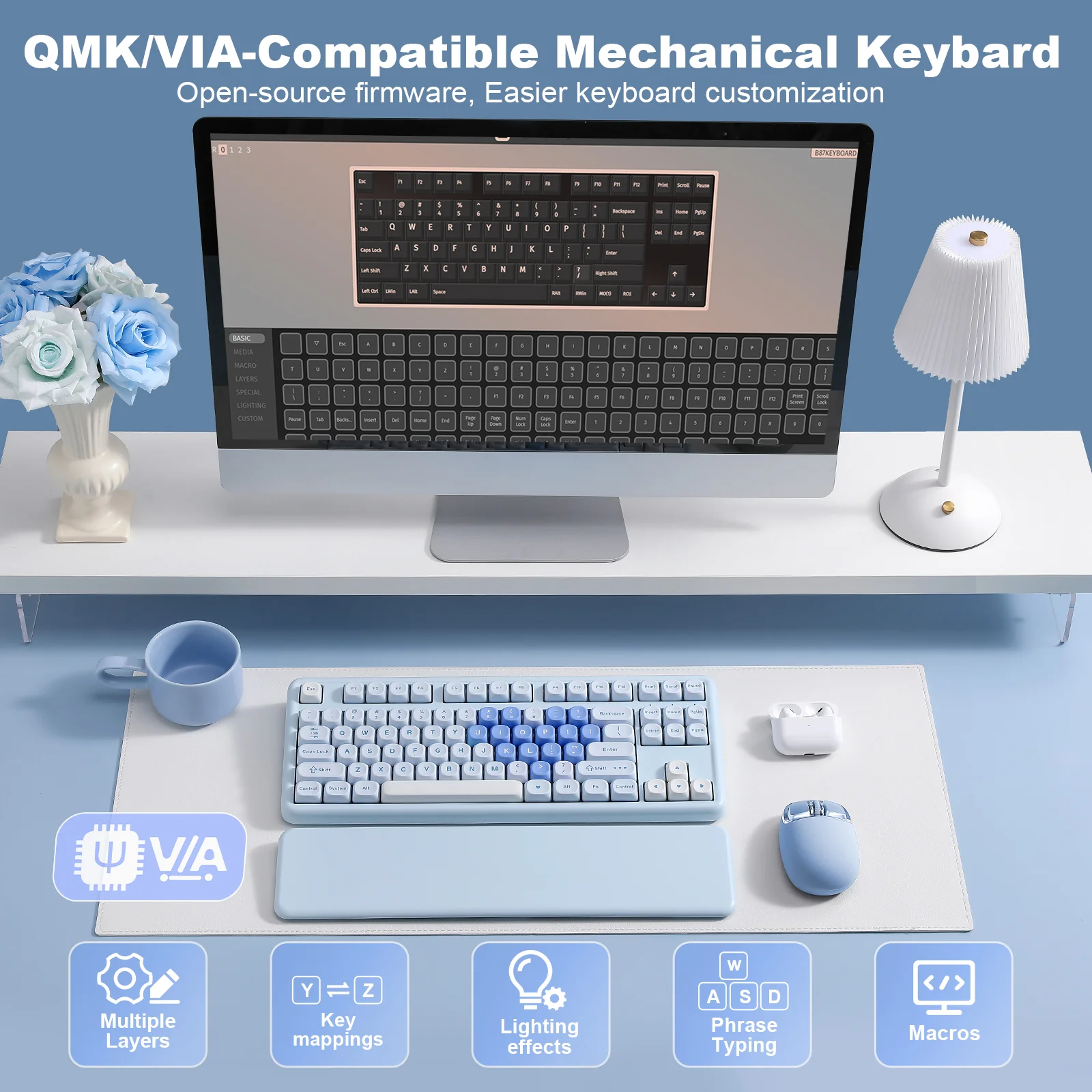 YUNZII B87 Blue Heart QMK/VIA Custom Mechanical Keyboard - Image 8