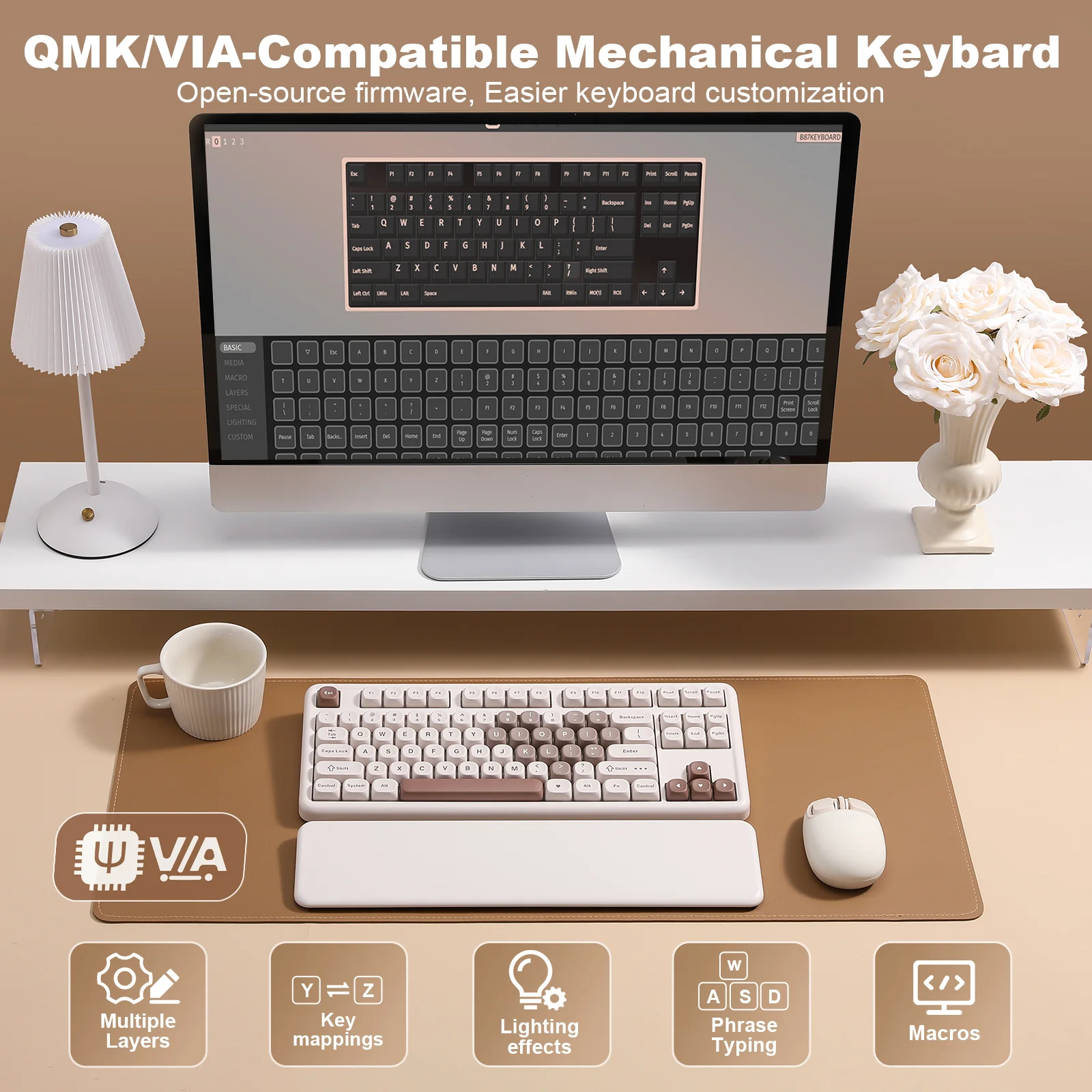 YUNZII B87 Brown Heart QMK/VIA Custom Mechanical Keyboard - Image 8