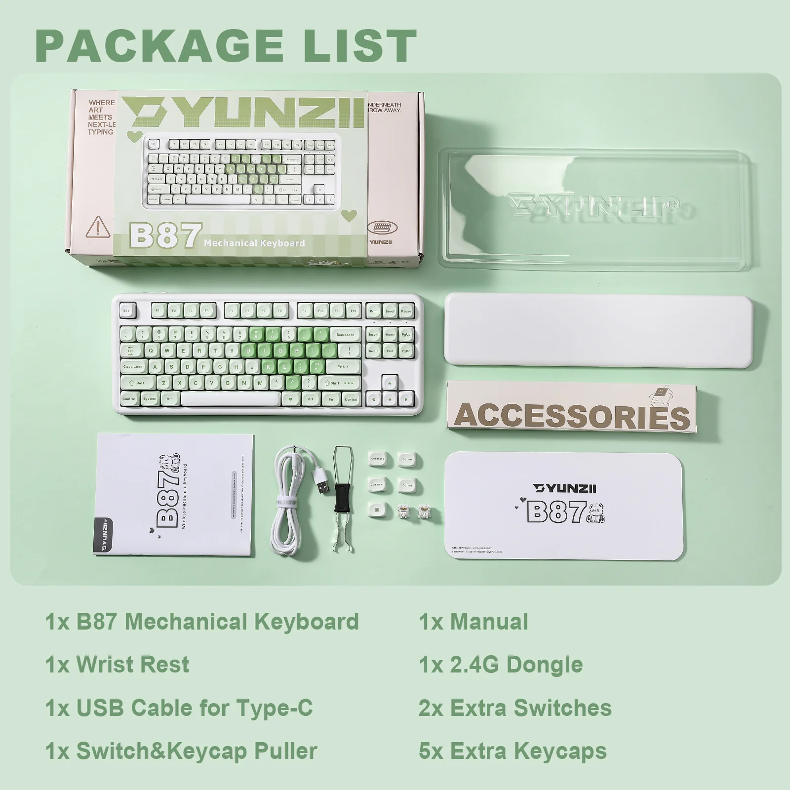 YUNZII B87 Matcha Heart QMK/VIA Custom Mechanical Keyboard - Image 10