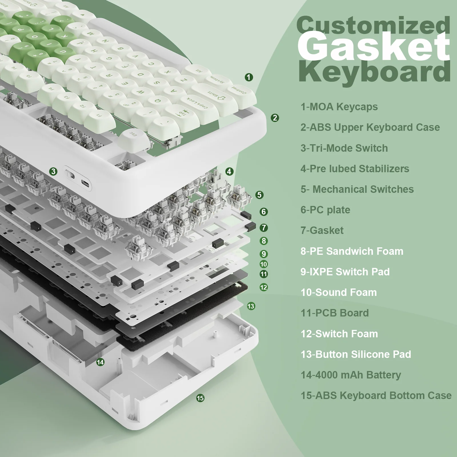 YUNZII B87 Matcha Heart QMK/VIA Custom Mechanical Keyboard - Image 5