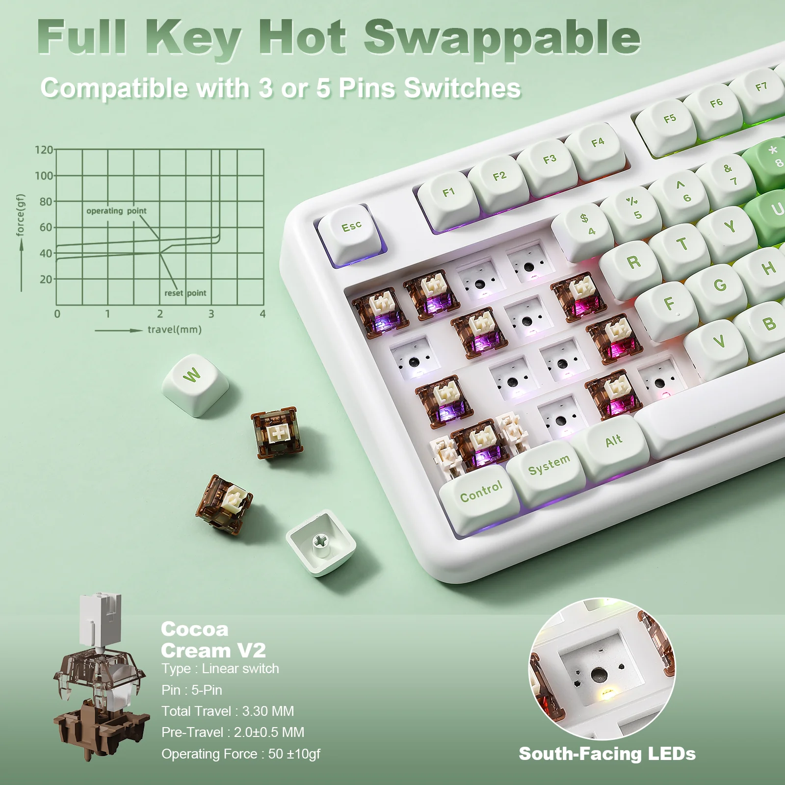 YUNZII B87 Matcha Heart QMK/VIA Custom Mechanical Keyboard - Image 6