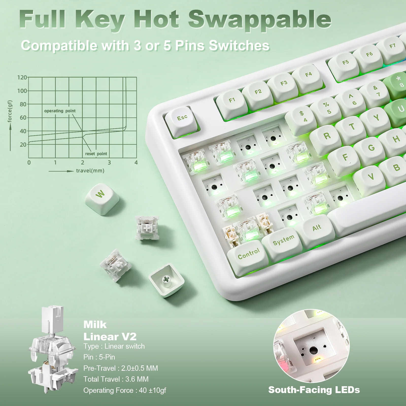 YUNZII B87 Matcha Heart QMK/VIA Custom Mechanical Keyboard - Image 7