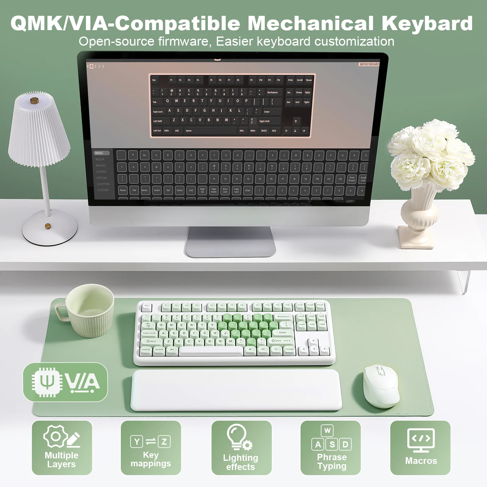 YUNZII B87 Matcha Heart QMK/VIA Custom Mechanical Keyboard - Image 8
