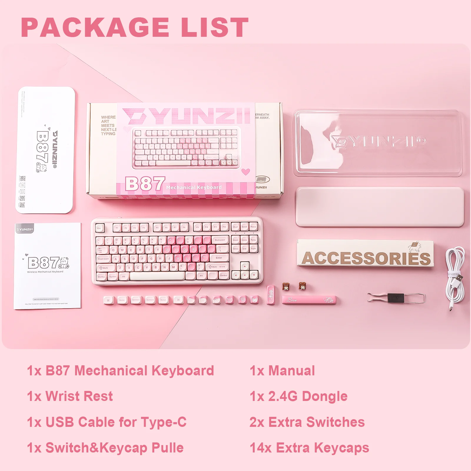 YUNZII B87 Pink QMK/VIA Custom Mechanical Keyboard - Image 10