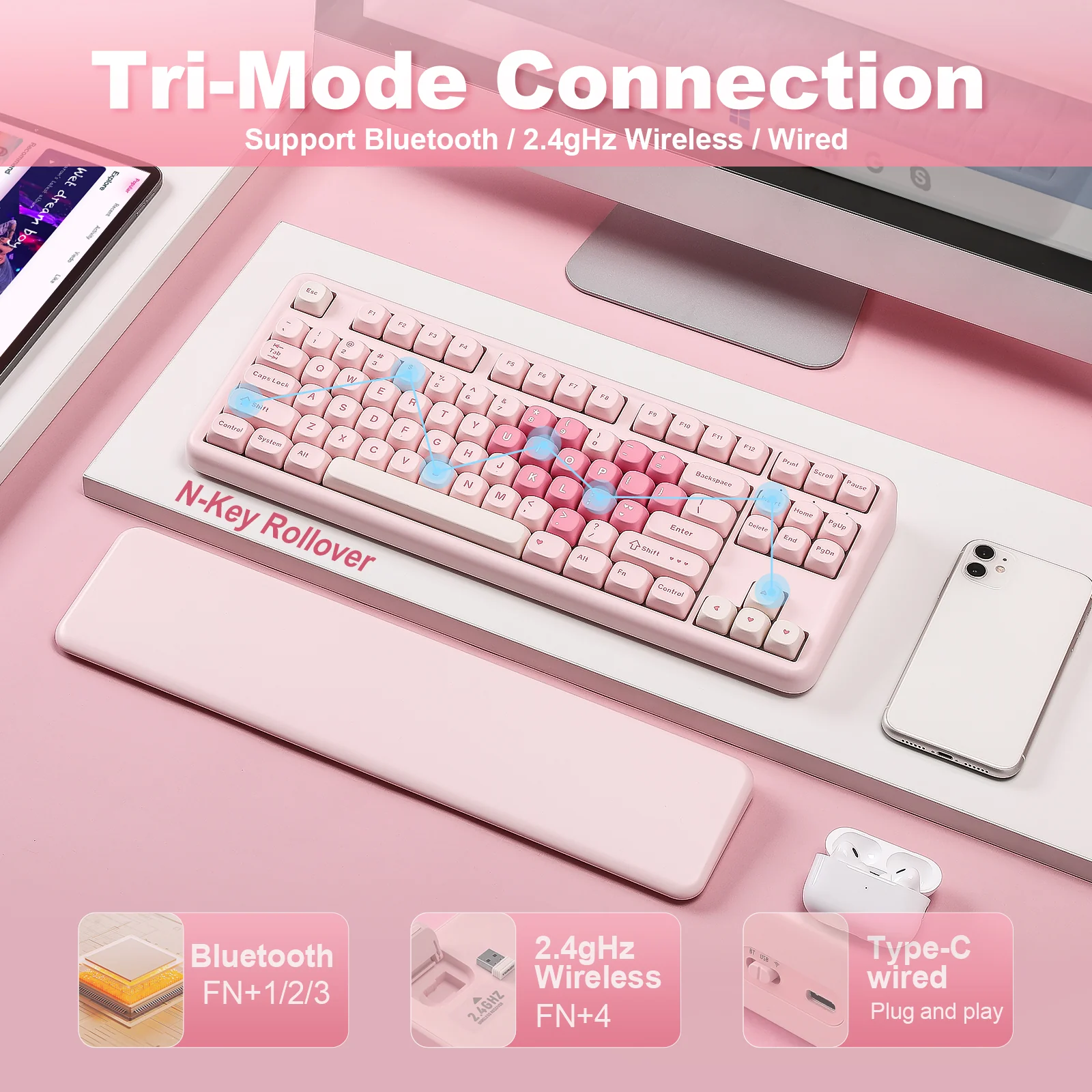 YUNZII B87 Pink QMK/VIA Custom Mechanical Keyboard - Image 4
