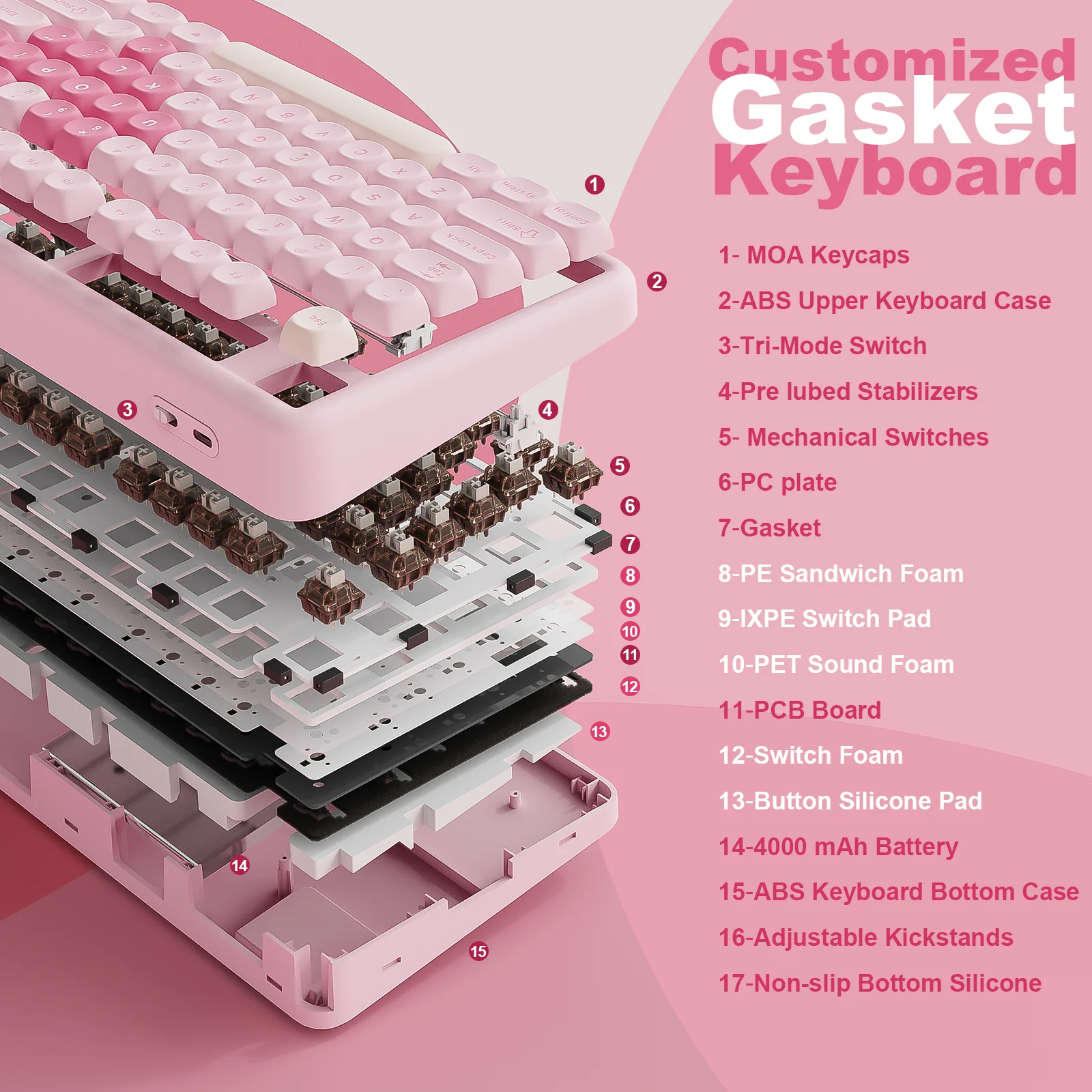YUNZII B87 Pink QMK/VIA Custom Mechanical Keyboard - Image 5
