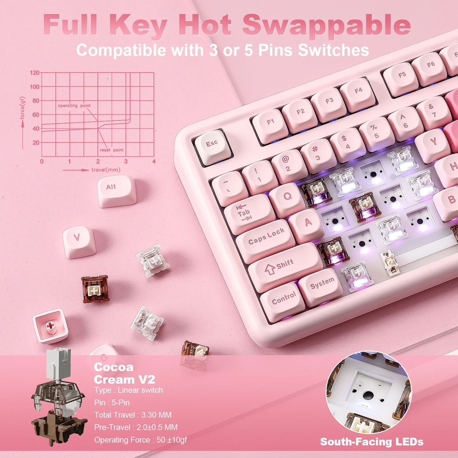 YUNZII B87 Pink QMK/VIA Custom Mechanical Keyboard - Image 7