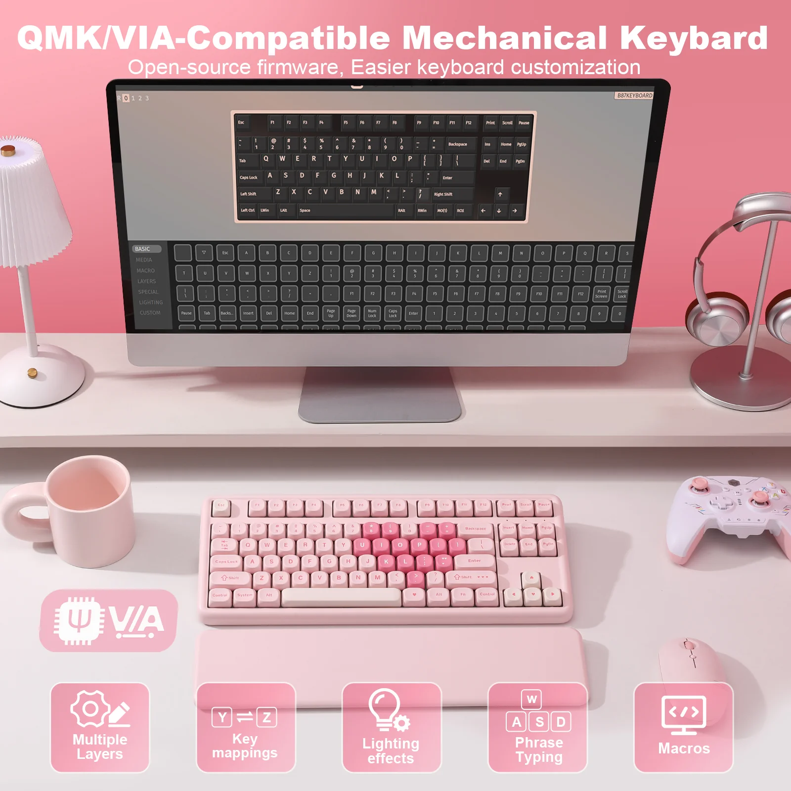 YUNZII B87 Pink QMK/VIA Custom Mechanical Keyboard - Image 8