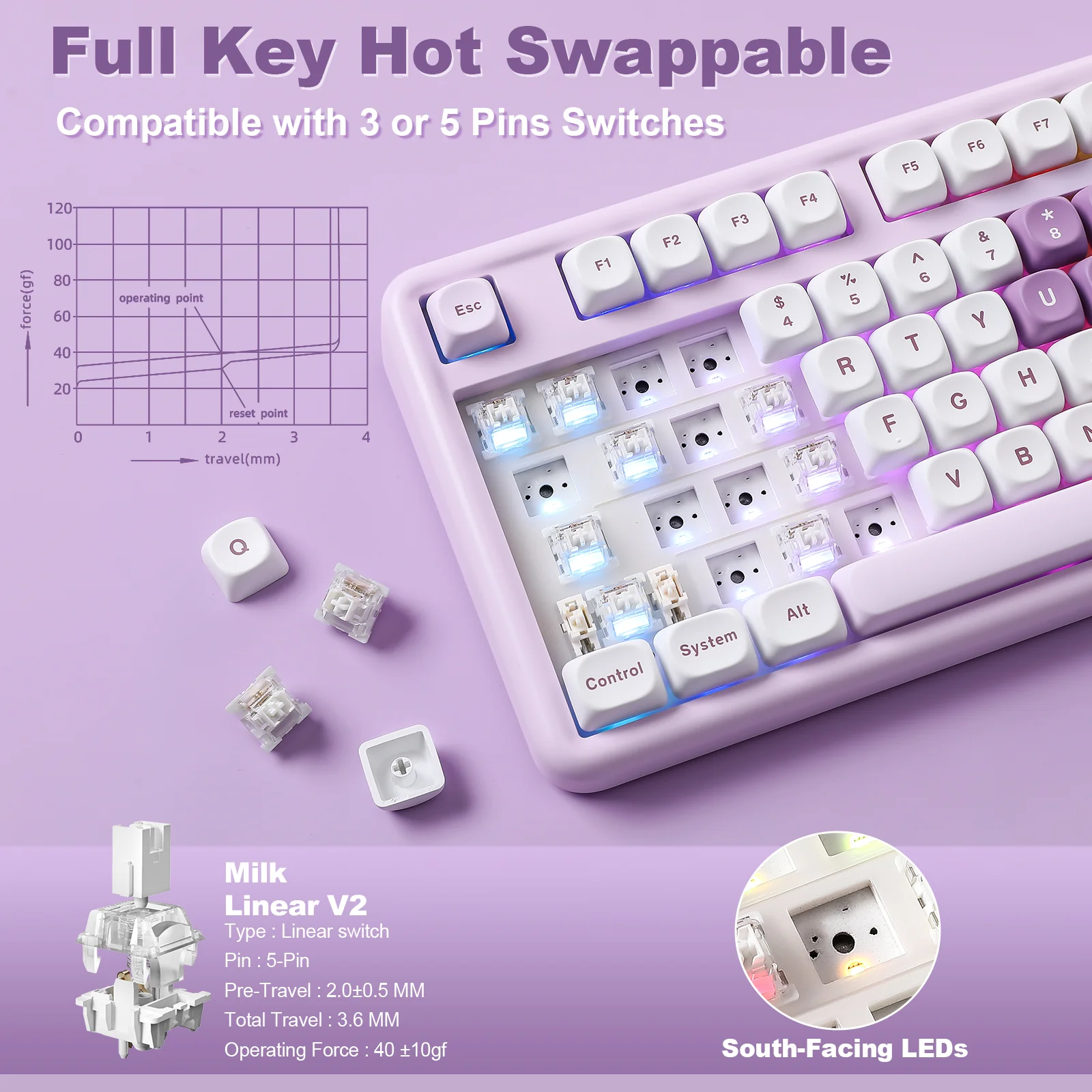 YUNZII B87 Purple Heart QMK/VIA Custom Mechanical Keyboard - Image 10