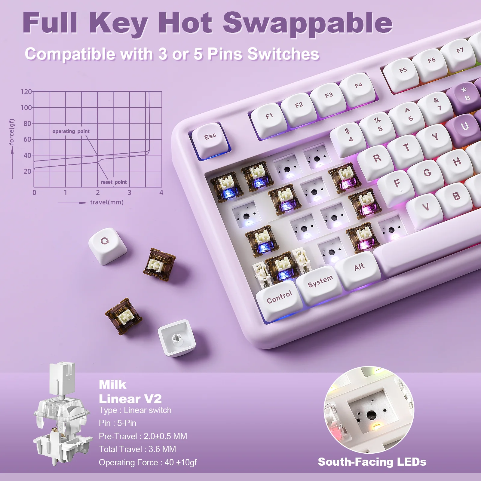 YUNZII B87 Purple Heart QMK/VIA Custom Mechanical Keyboard - Image 11