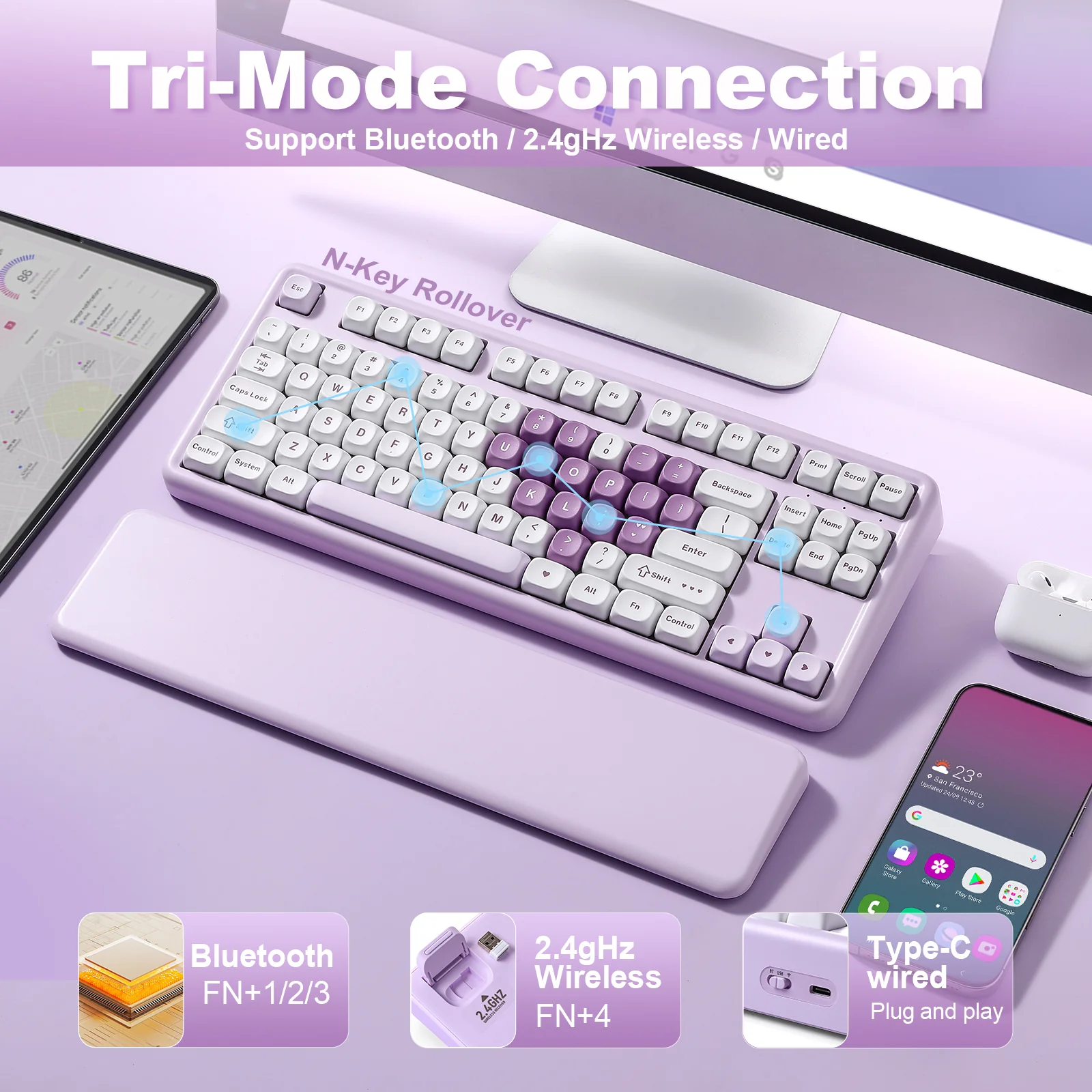 YUNZII B87 Purple Heart QMK/VIA Custom Mechanical Keyboard - Image 5