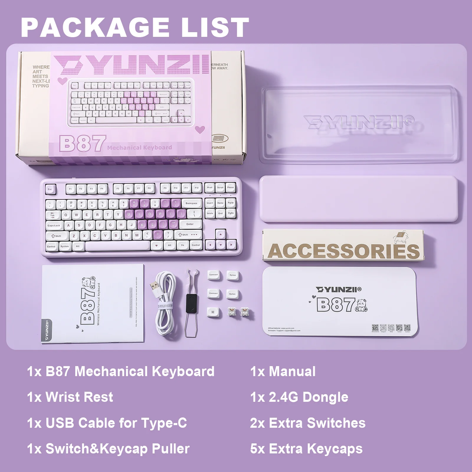 YUNZII B87 Purple Heart QMK/VIA Custom Mechanical Keyboard - Image 8