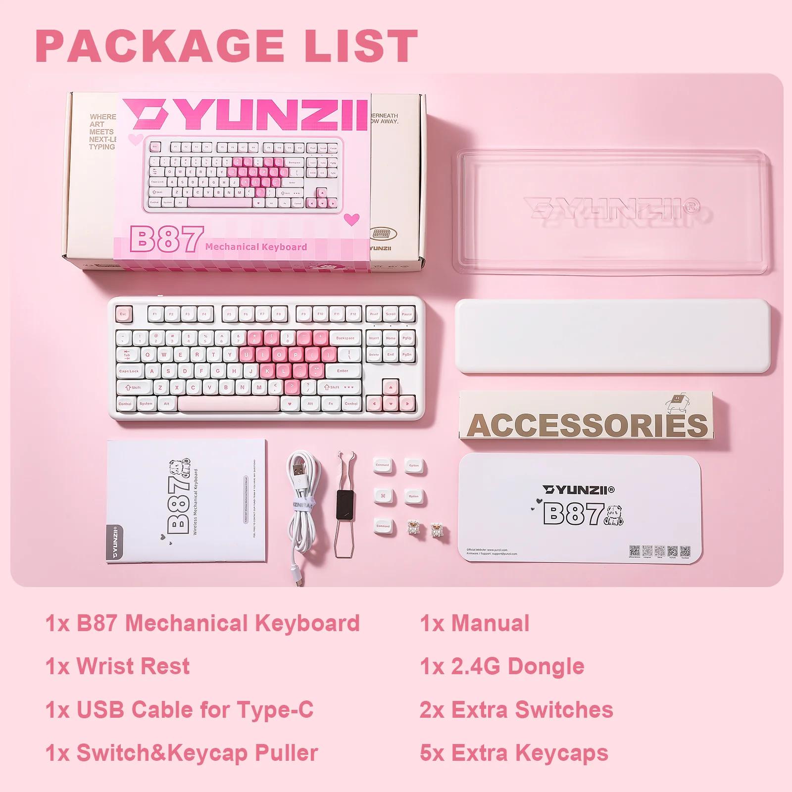 YUNZII B87 White Heart QMK/VIA Custom Mechanical Keyboard - Image 10