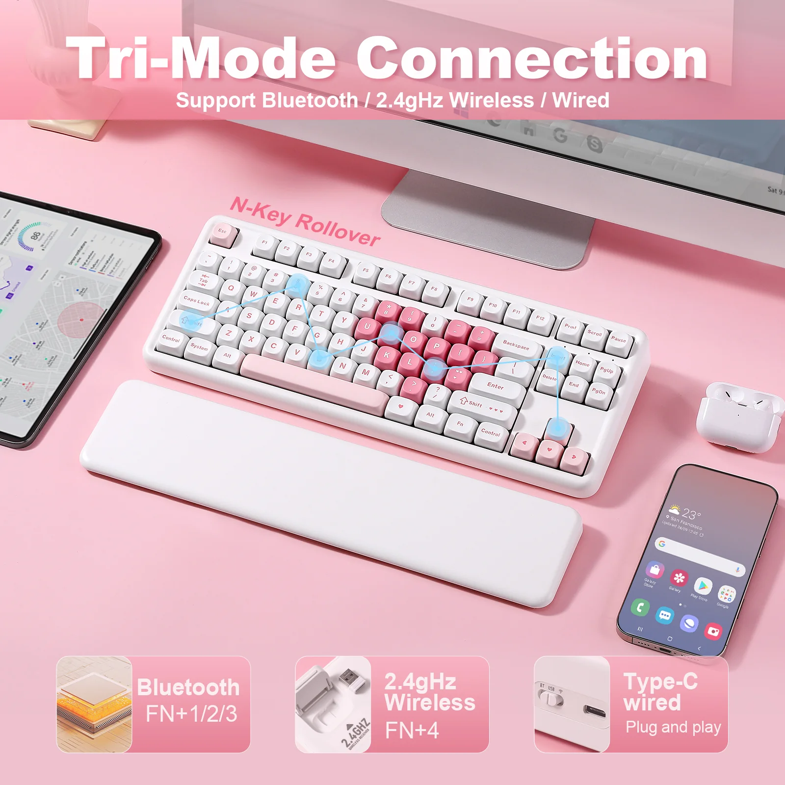 YUNZII B87 White Heart QMK/VIA Custom Mechanical Keyboard - Image 4