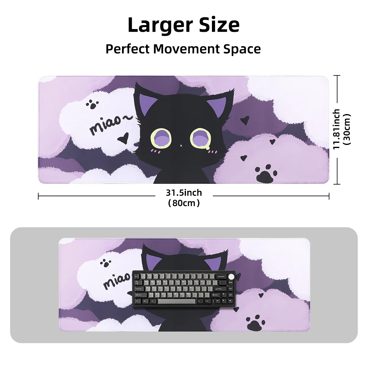 YUNZII Black Cat Mouse Mat Desk Pad - Image 8