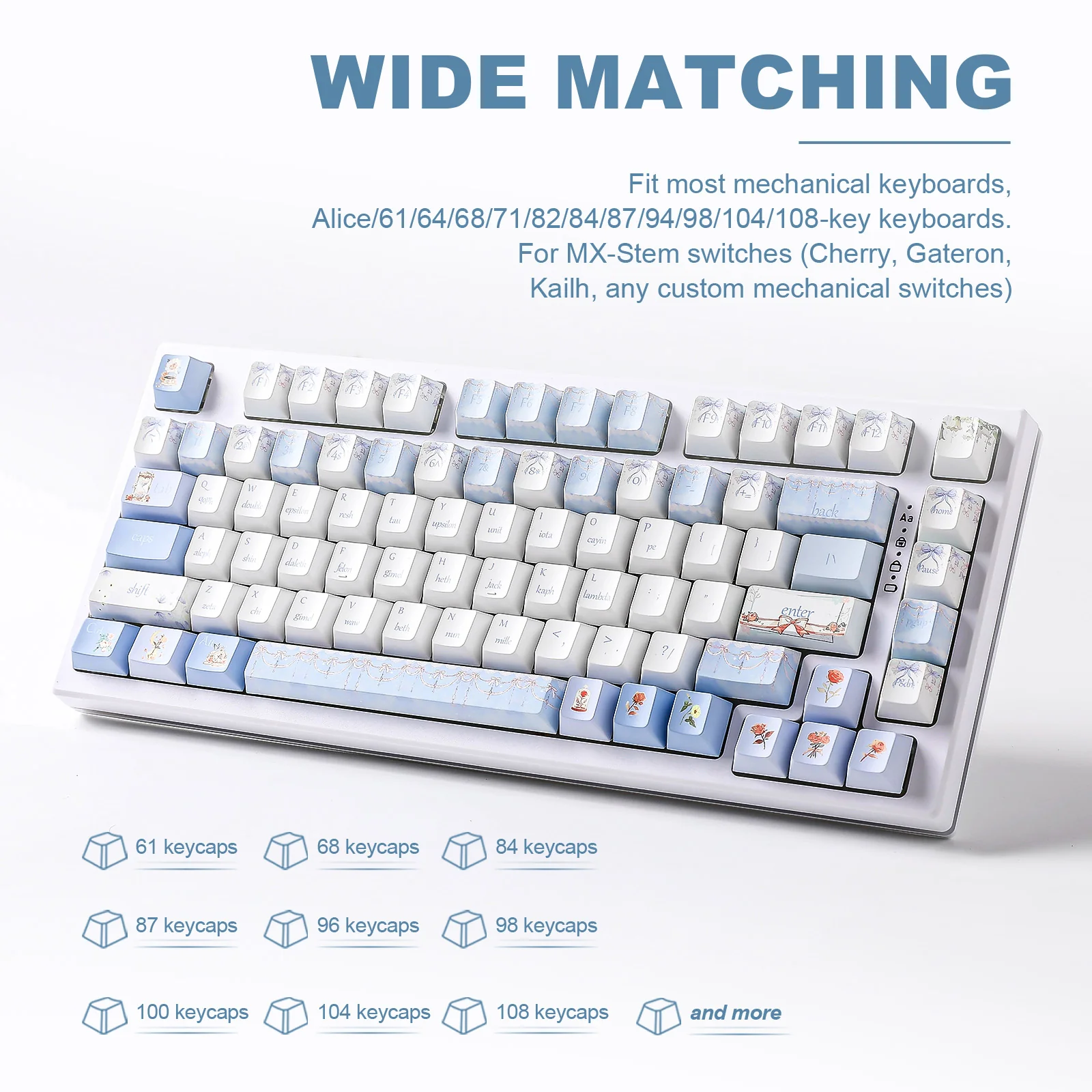 YUNZII Blue Butterfly Cherry Profile Keycap Set - Image 3